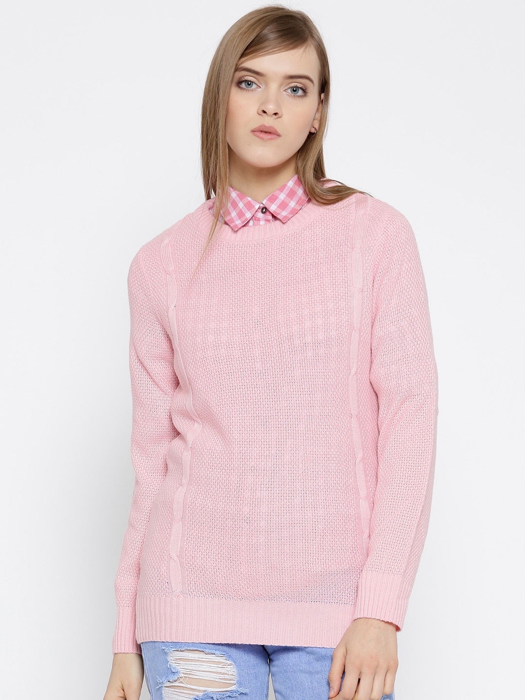 People Women Light Pink Patterned Sweater