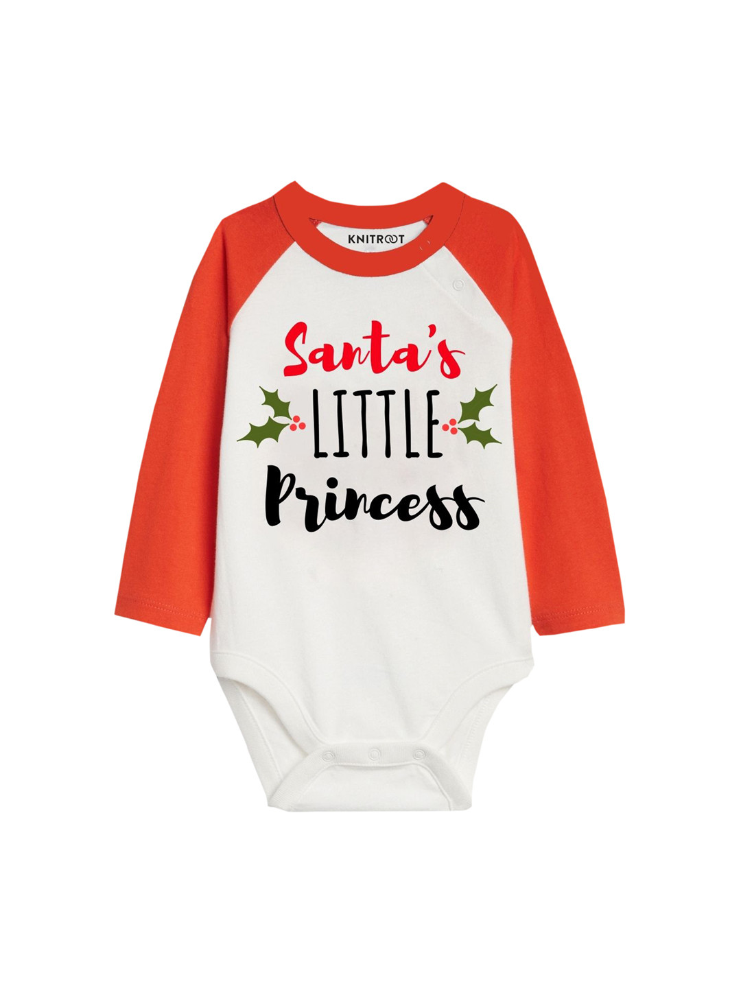 KNITROOT Infants Red & White Santa Princess Print Cotton Bodysuit