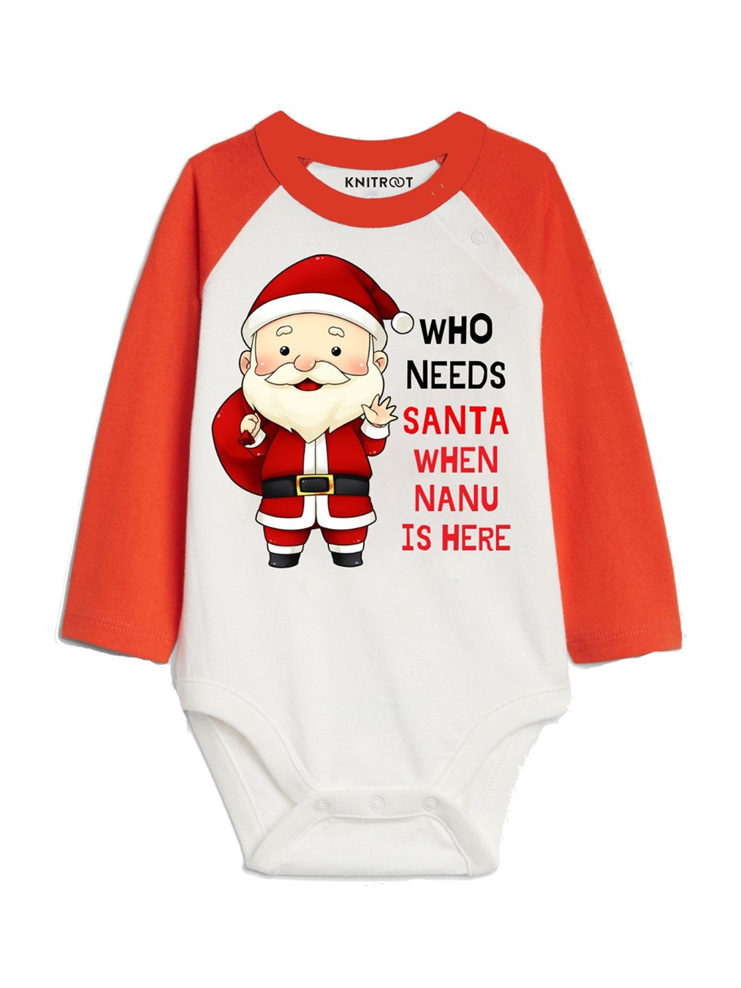 KNITROOT Kids Red & White Santa Nanu Printed Cotton Bodysuit
