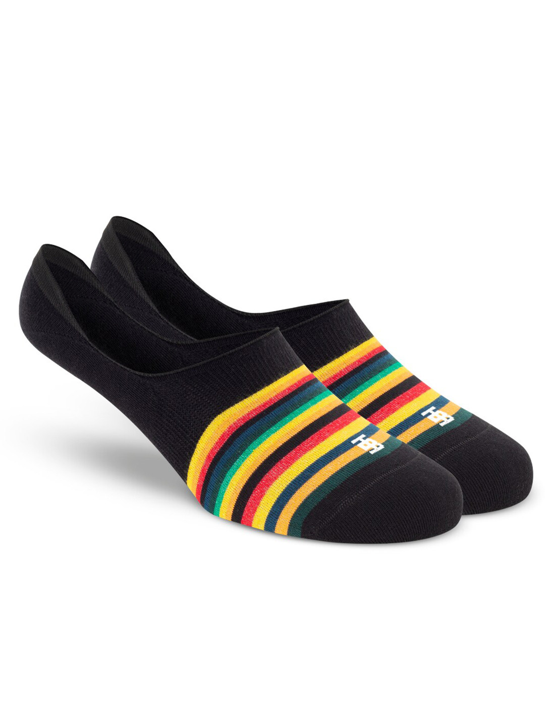 SockSoho Men Black & Yellow Striped Anti-Bacterial Shoe Liners
