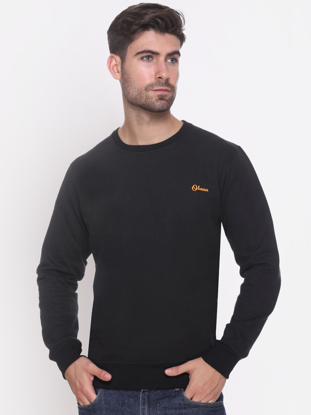 Obaan Men Black Solid Sweatshirt