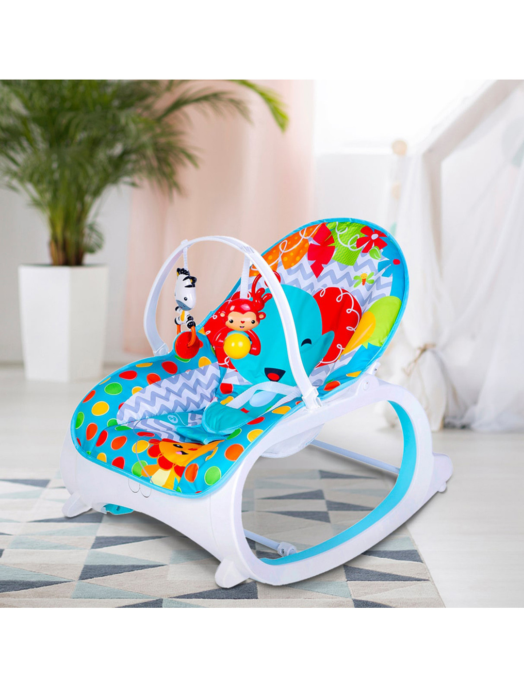 Baby Moo Blue Polka Dots Bouncer With Hanging Toys