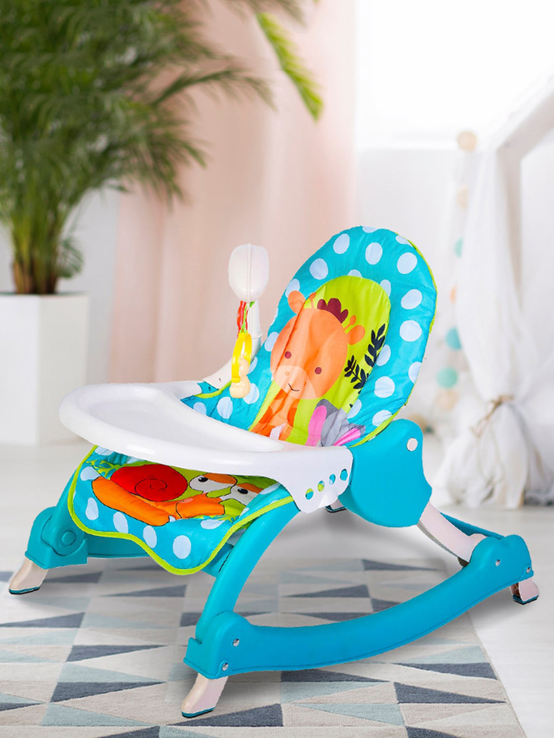 Baby Moo Blue & White 2 In 1 Rocker Cum Feeding Chair 20 Kg