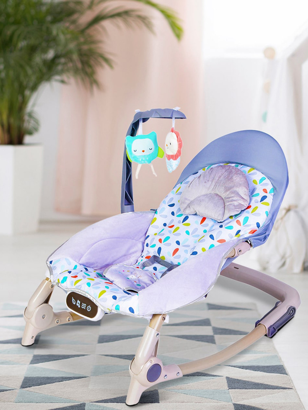 Baby Moo Unisex Grey Floral Automatic 3 Position Seat Recliner Bouncer