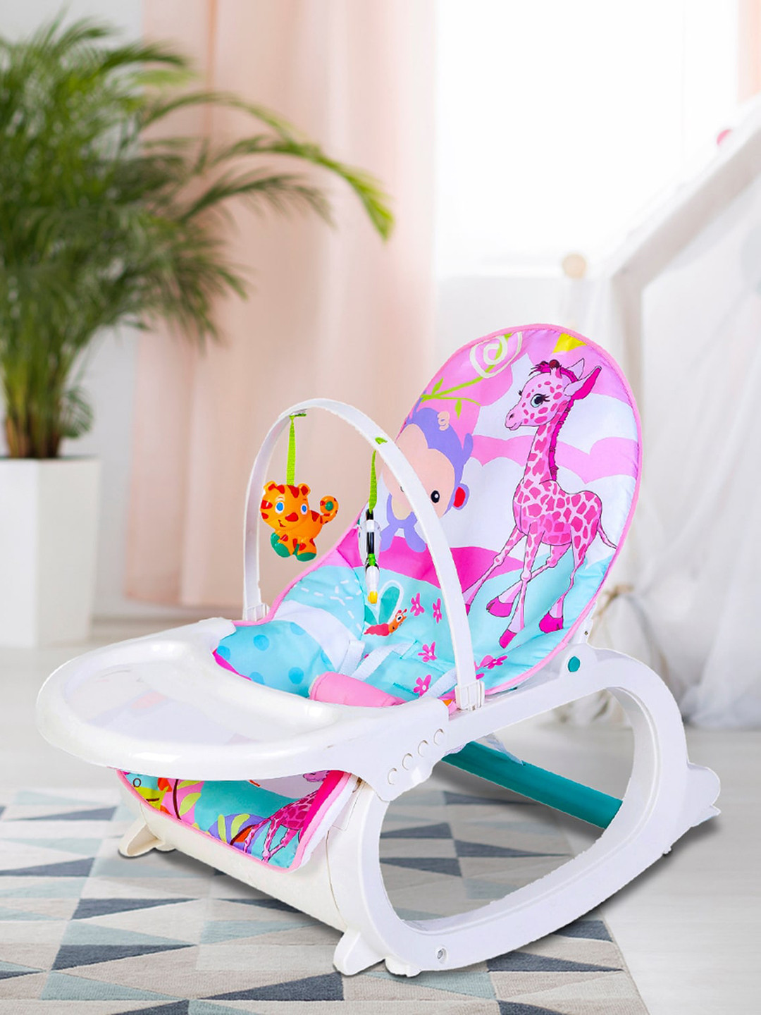 Baby Moo Kids Pink & Blue Printed Rocker Cum Feeding Chair