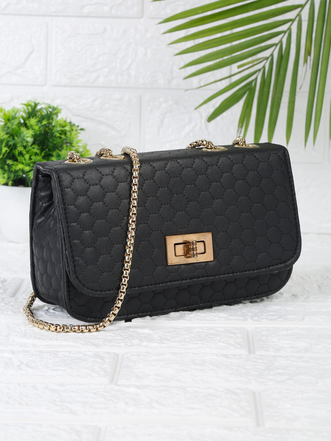 FARGO Black PU Structured Sling Bag with Quilted