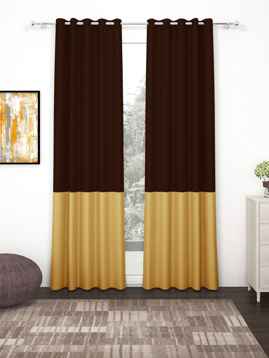 Story@home Brown & Gold-Toned Black Out Door Curtain