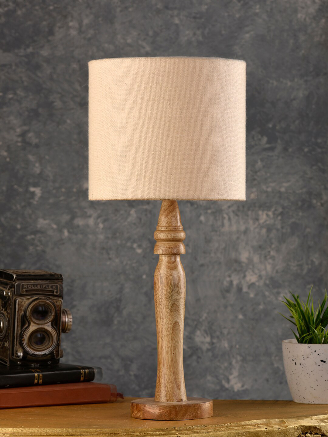 green girgit Brown Lamp with White Cotton Shade