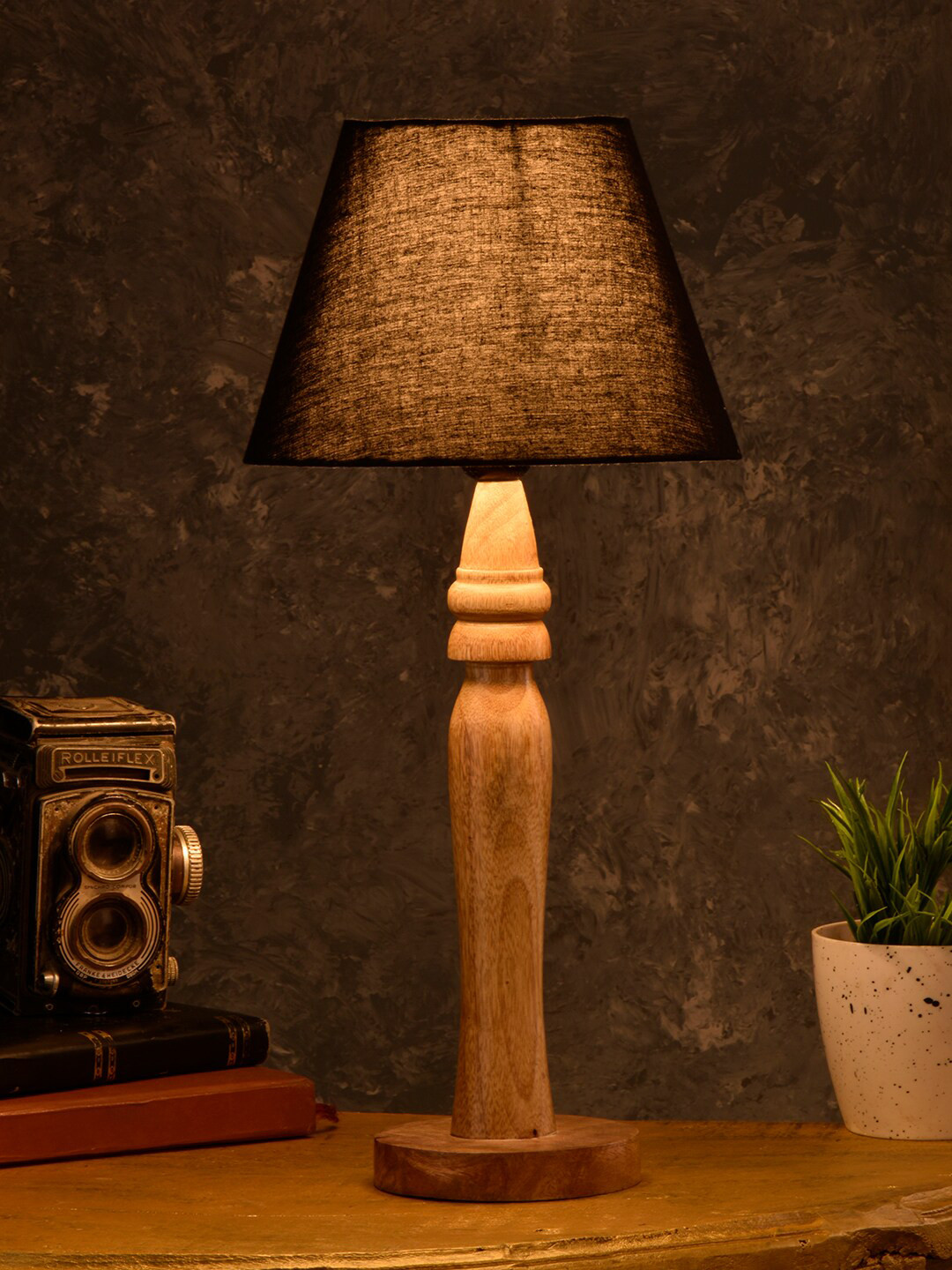 green girgit Camel Brown & Black Table Lamp with Shade