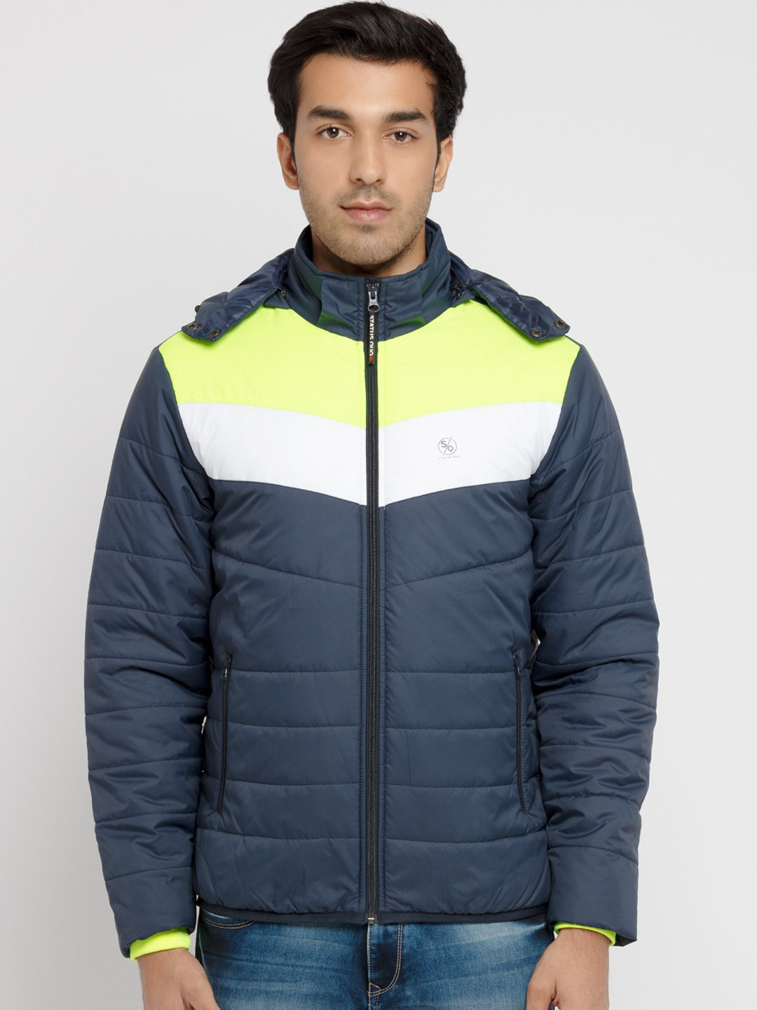 Status Quo Men Teal Colourblocked Quillted Jacket