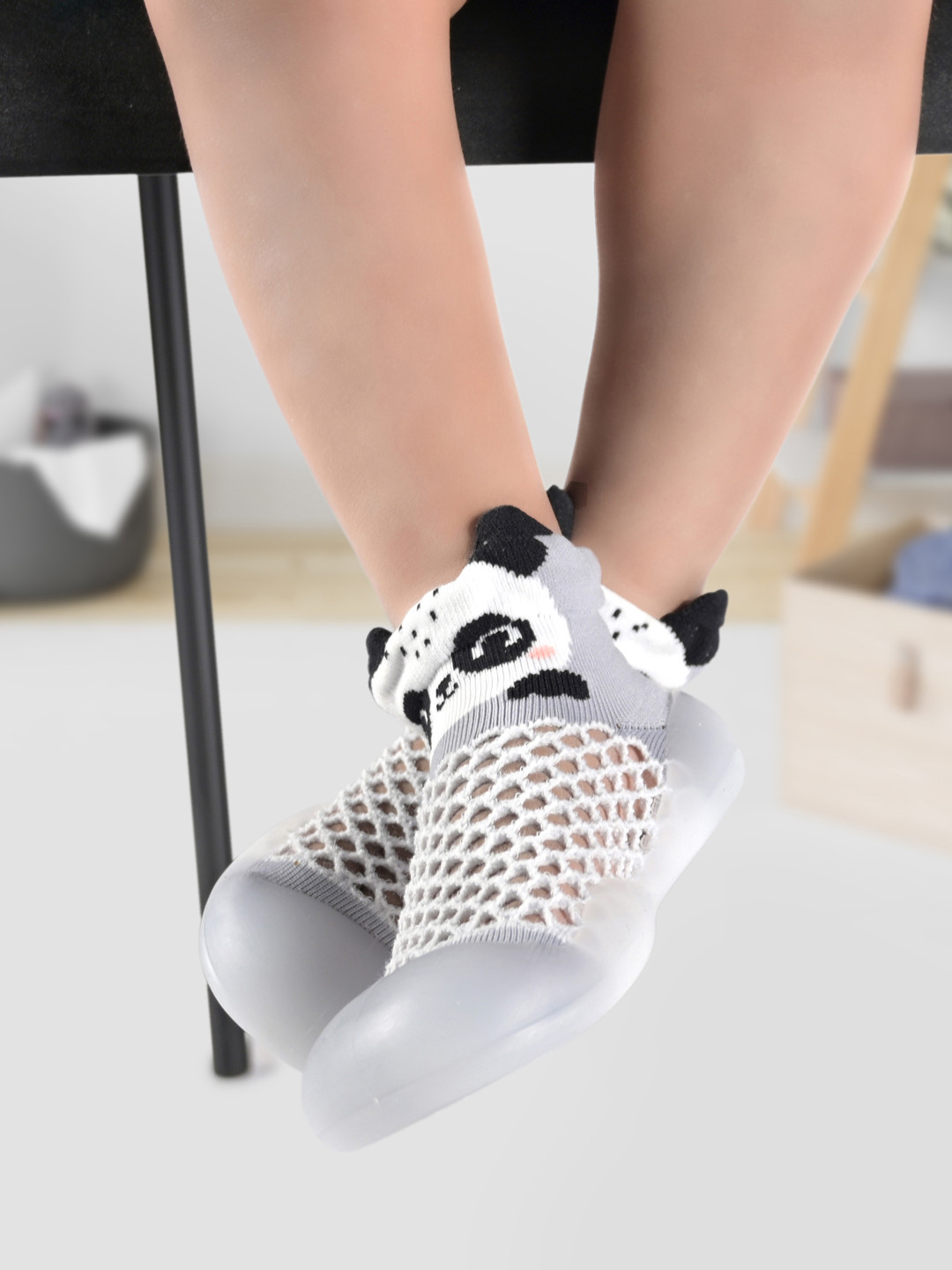 Yellow Bee Grey Printed Anti Skid Rubber Sole Socks