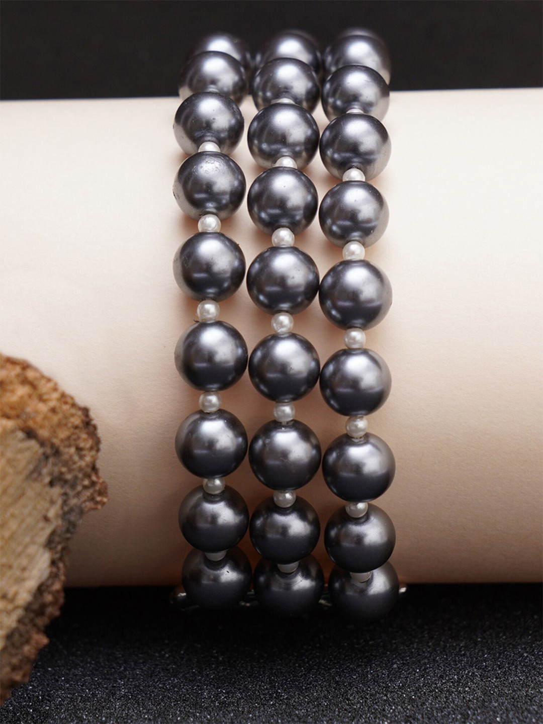 KARATCART Women Grey Pearl Multistrand Bracelet