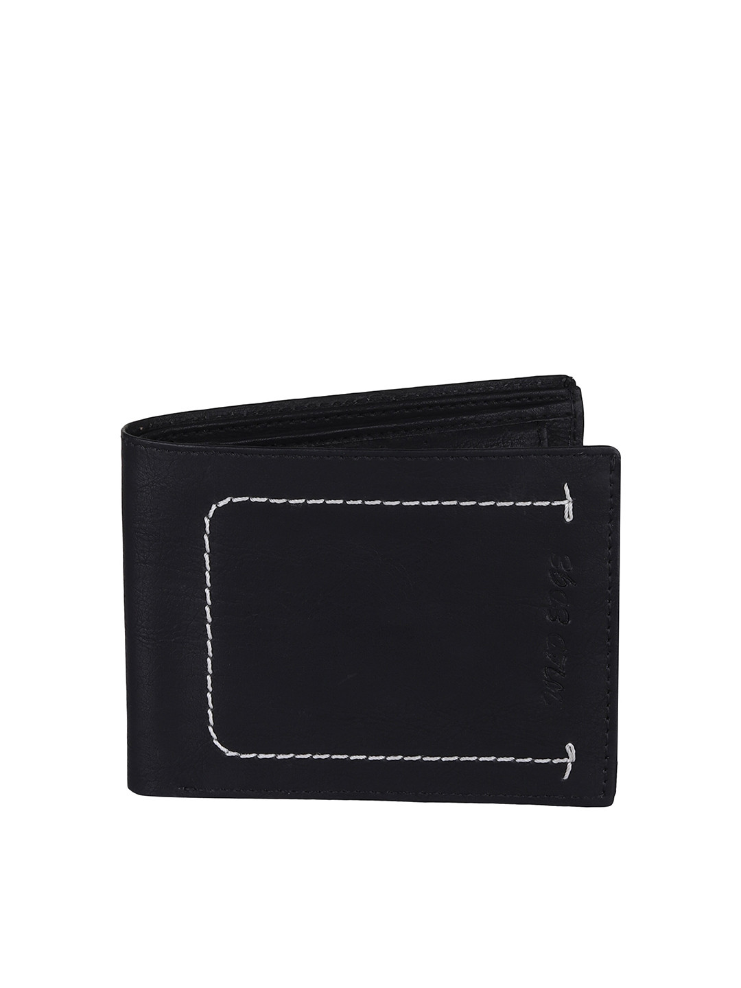 WILD EDGE Men Black Leather Two Fold Wallet with SD Card Holder