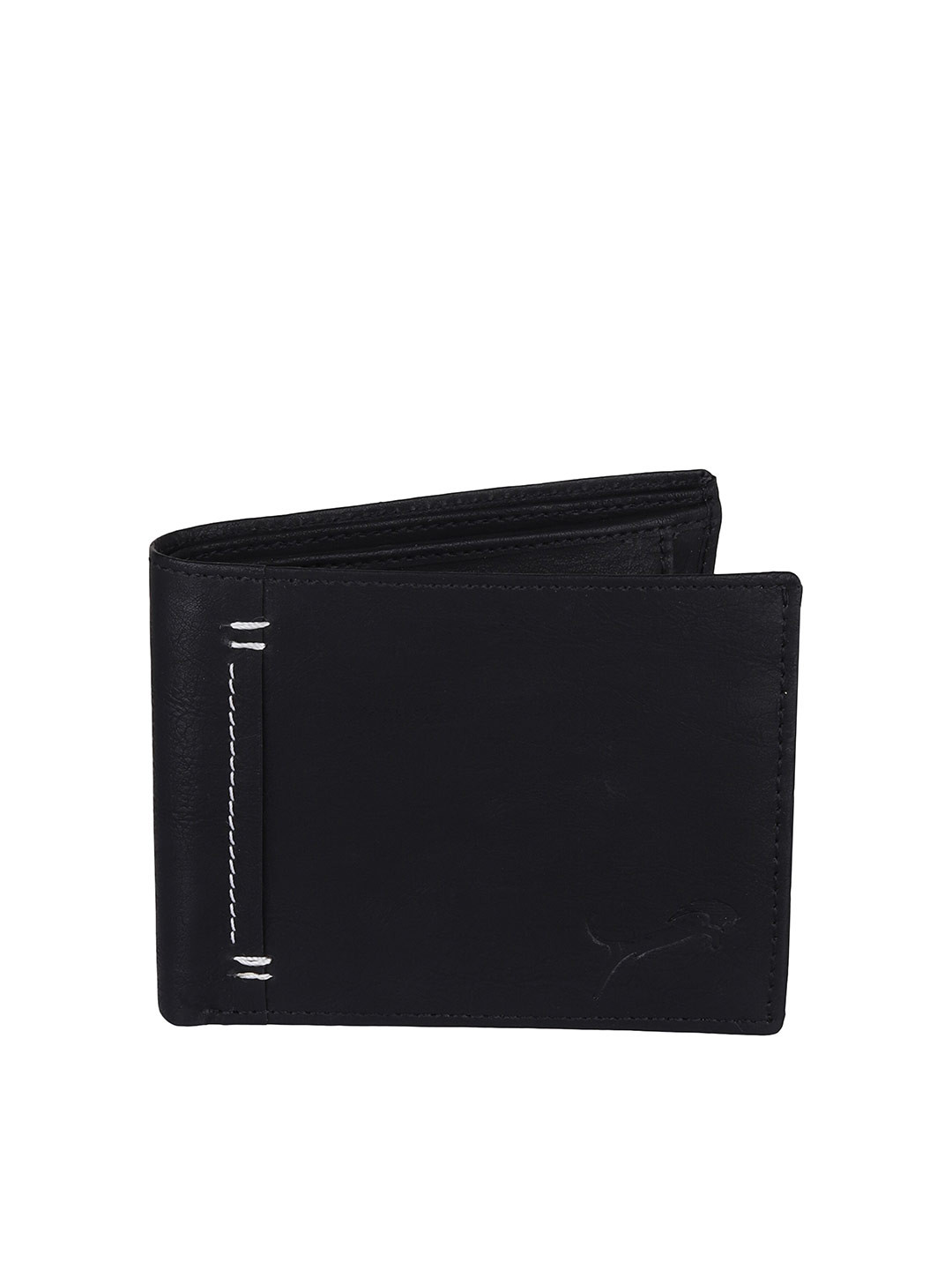 WILD EDGE Men Black Textured Leather Two Fold Wallet with SD Card Holder