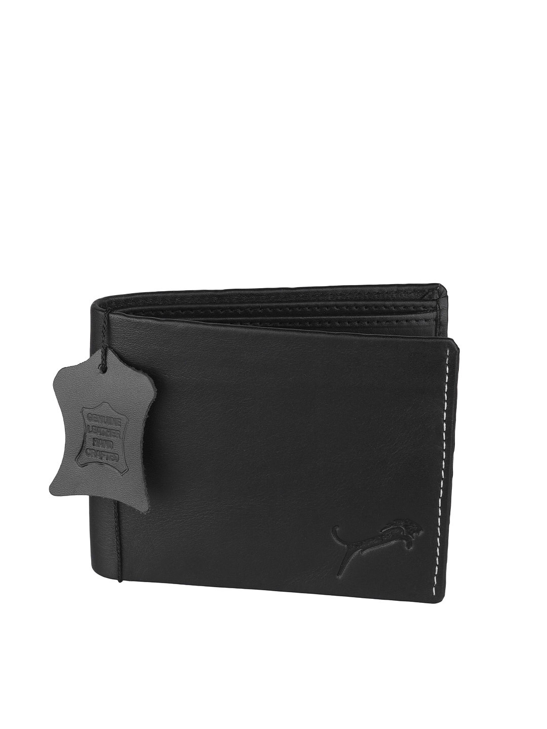 WILD EDGE Men Black Textured Leather Two Fold Wallet with SD Card Holder
