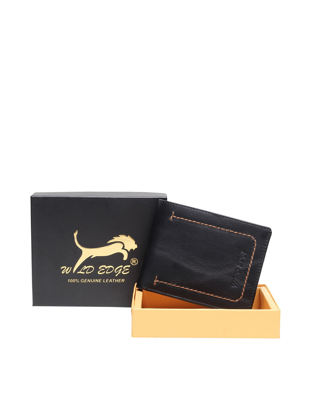 WILD EDGE Men Black Leather Two Fold Wallet with SD Card Holder