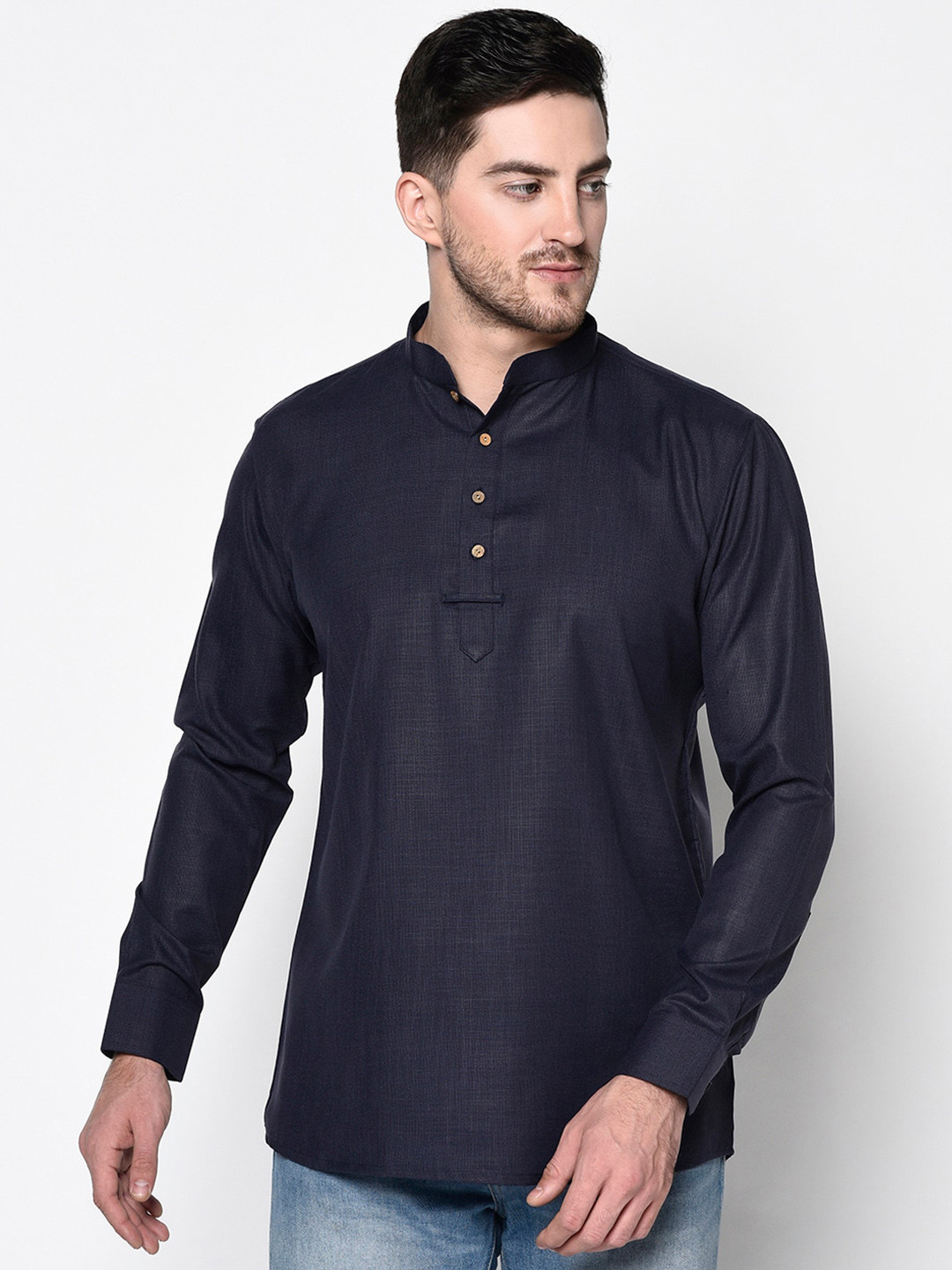 TABARD Men Blue Solid Cotton Kurta