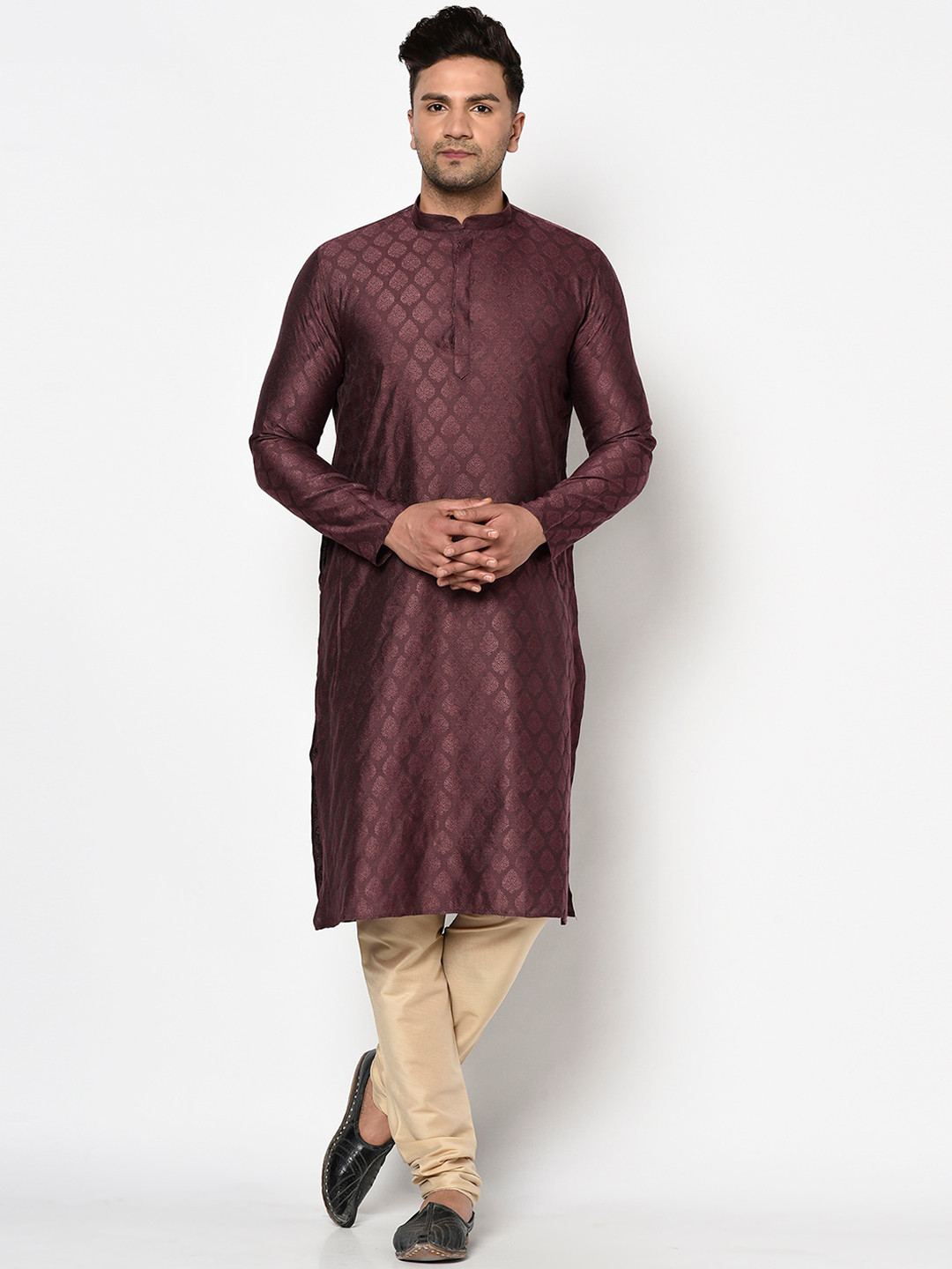 TABARD Men Purple Jaqcuard Printed Kurta