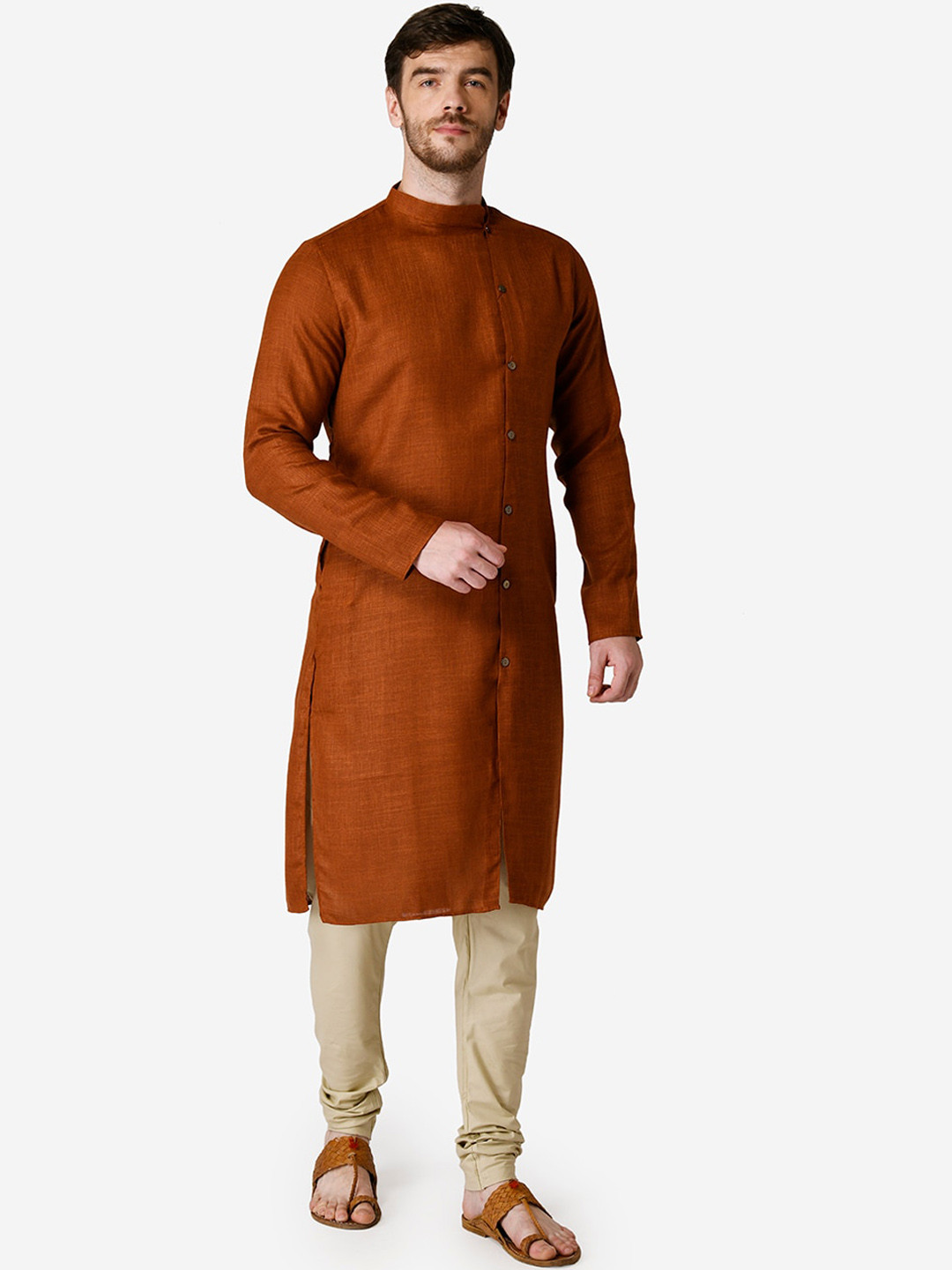 TABARD Men Rust Cotton Plain Kurta