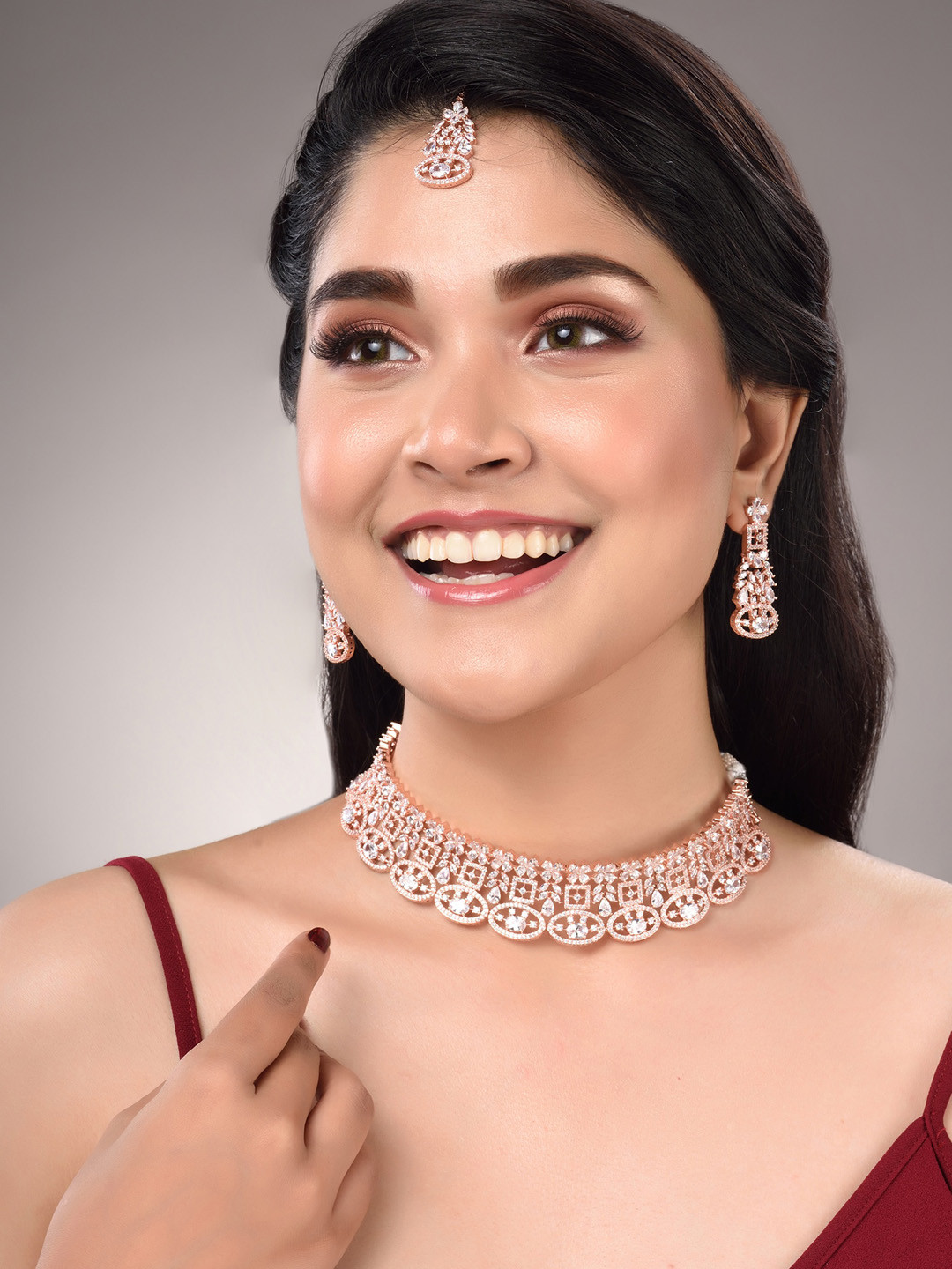Saraf RS Jewellery Rose Gold-Plated & White AD-Studded Jewellery Set