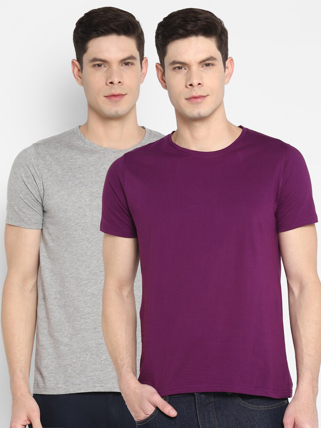 appulse Men Grey & Purple Pack of 2 T-shirts