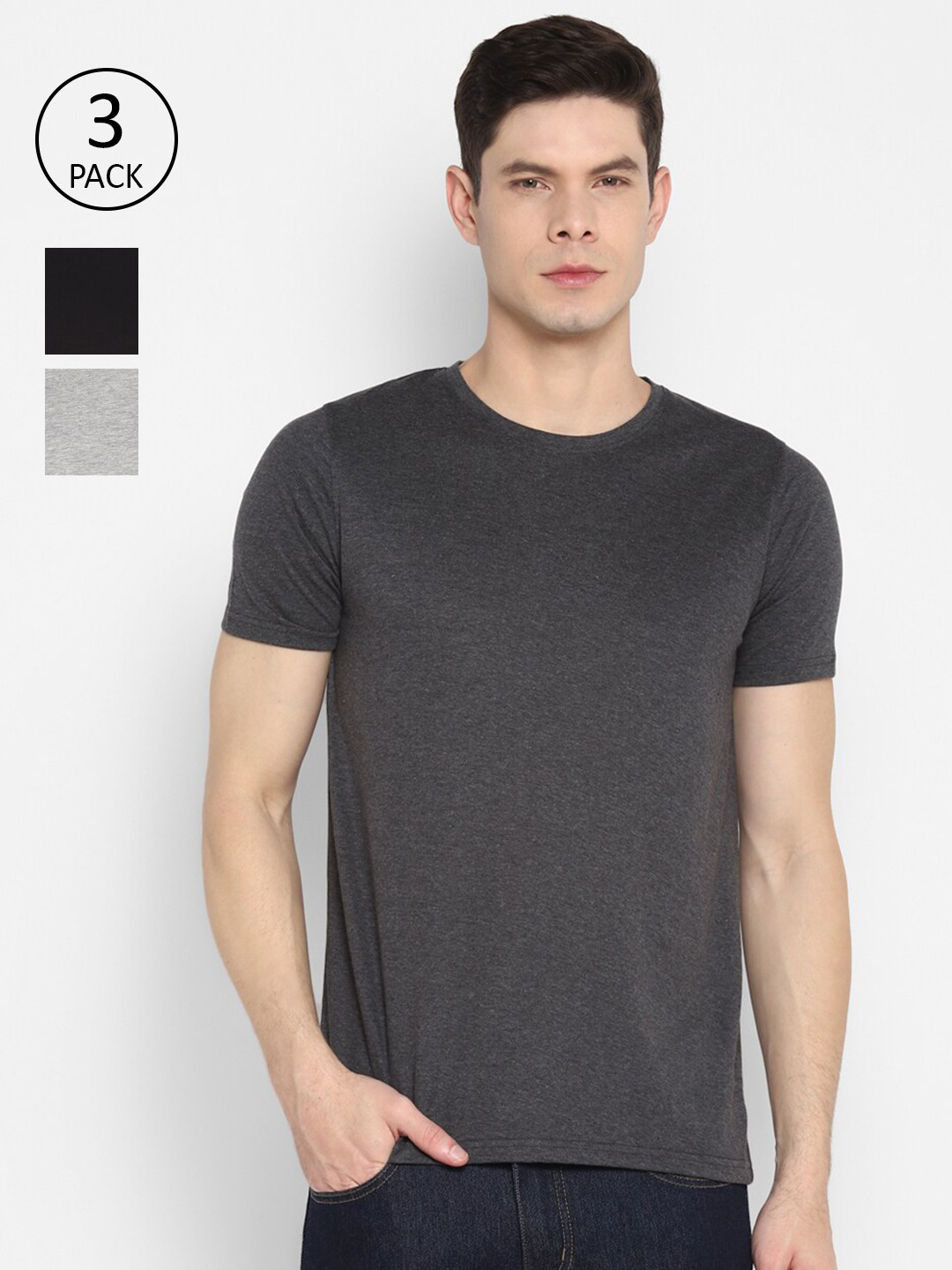 appulse Men Black & Grey Set Of 3 T-shirt