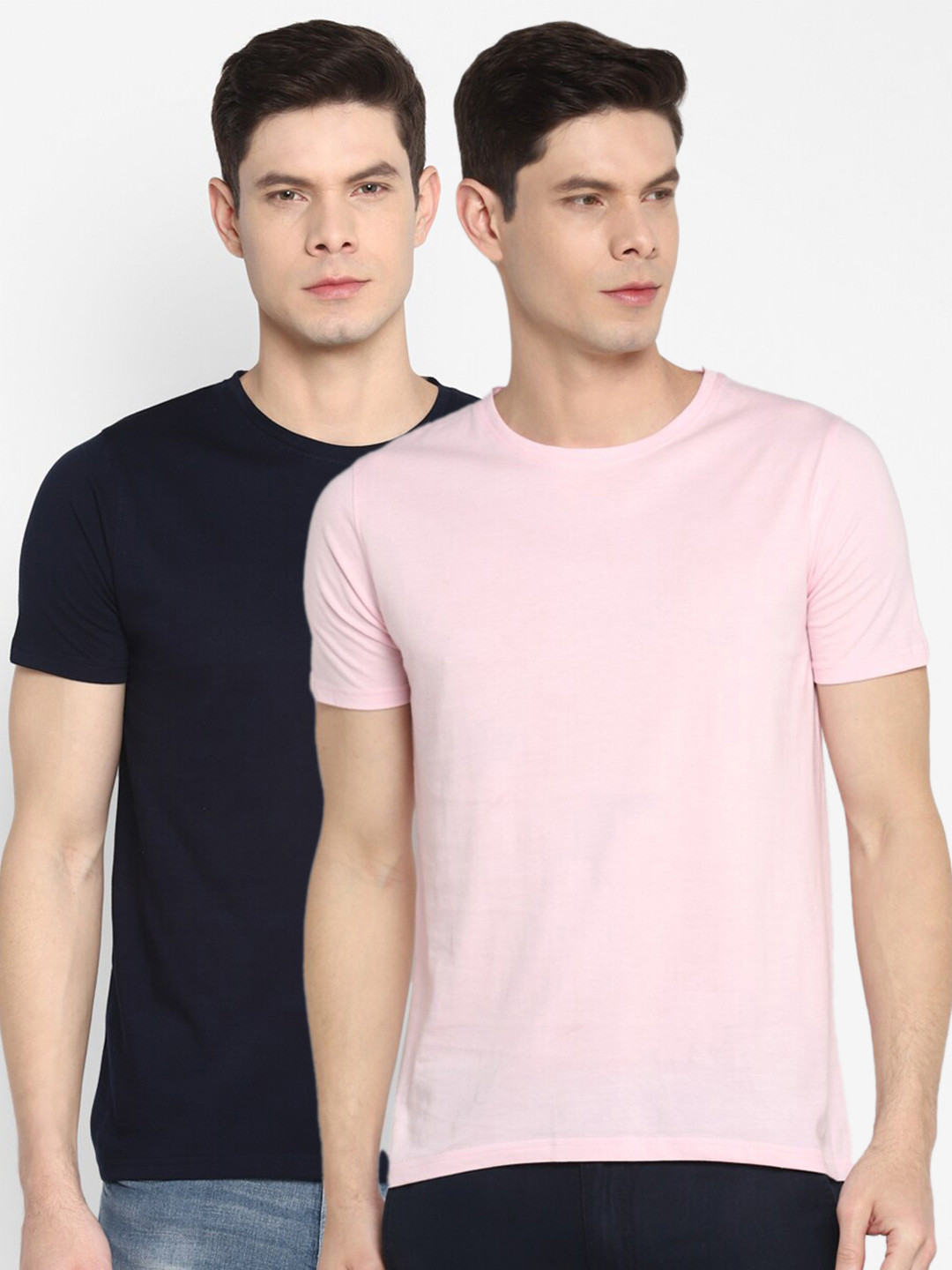appulse Men Navy Blue & Pink Pack of 2 T-shirts