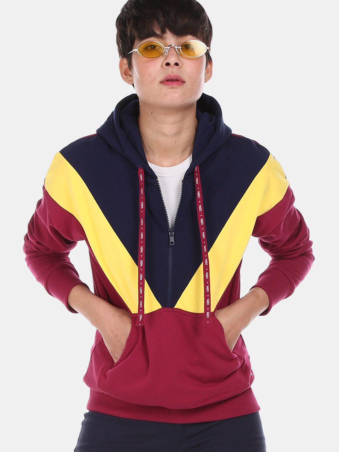 U S Polo Assn Women Red Colourblocked Sweatshirt