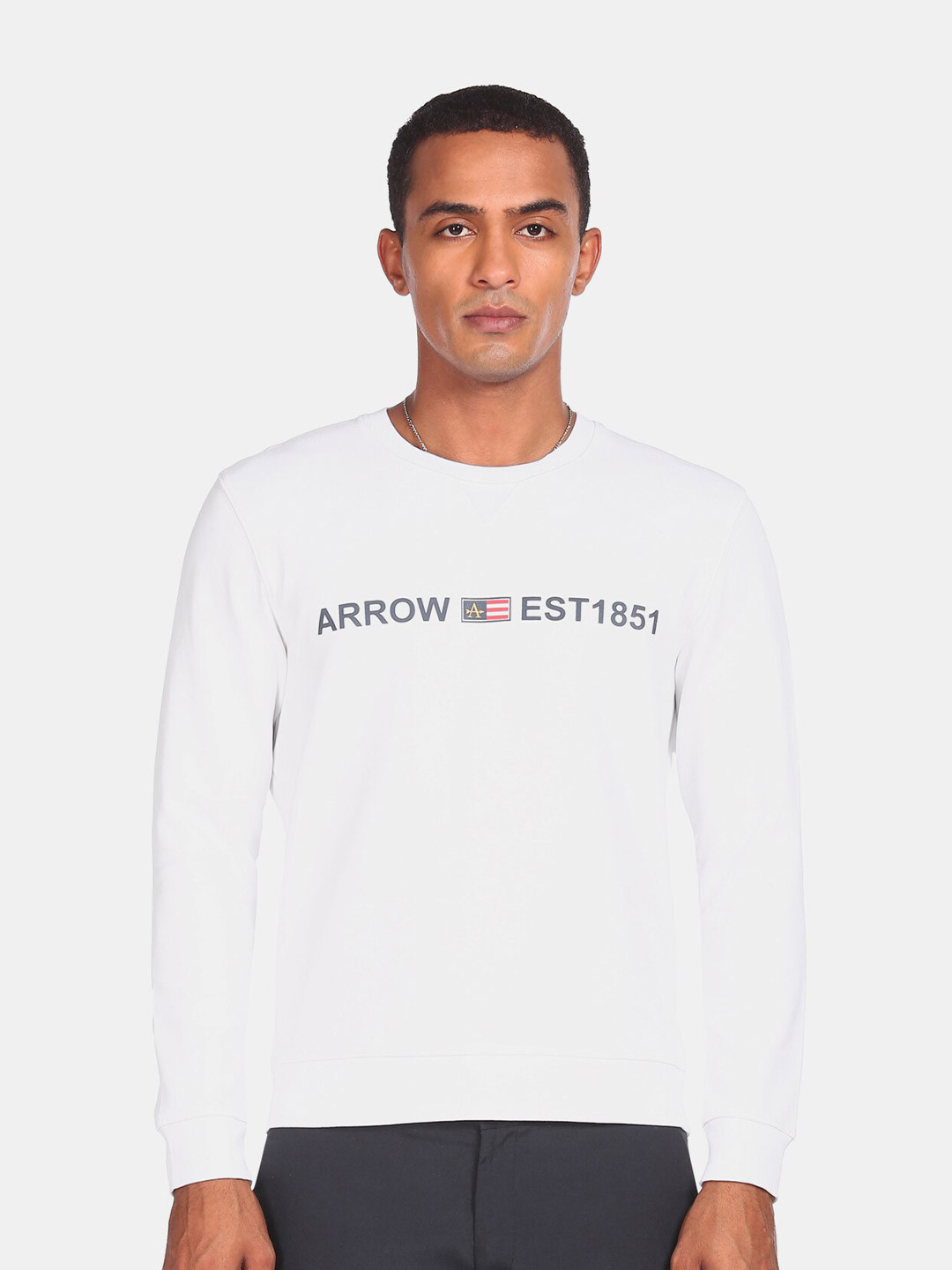 Arrow Sport Men White Brand Print Sweatshirt