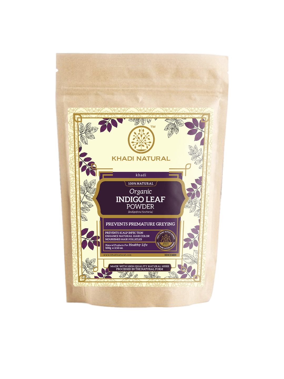 Khadi Natural Indigo Leaf Organic Powder for Hair Care - 100g