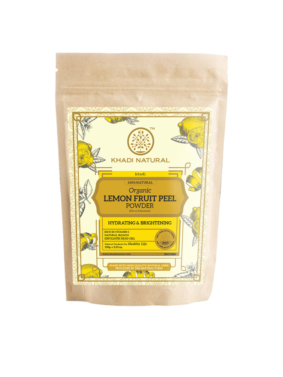 Khadi Natural Lemon Fruit Peel Organic Powder To Exfoliate Dead Cells - 100g