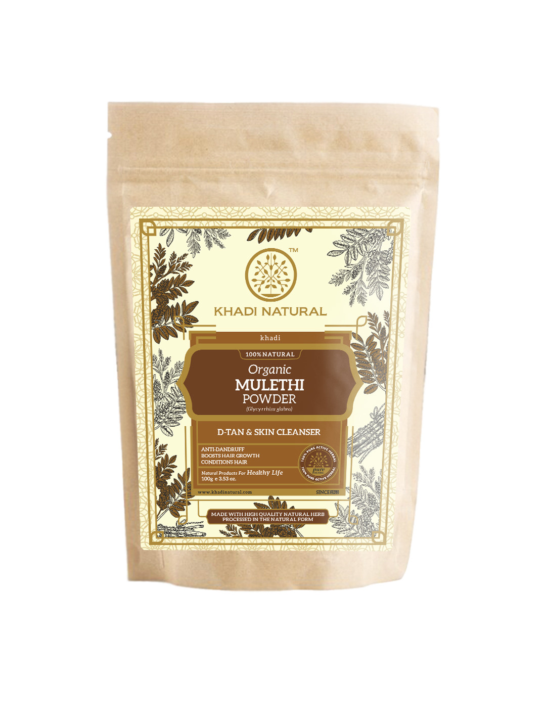 Khadi Natural Mulethi Organic Powder for Skin & Hair Care - 100g