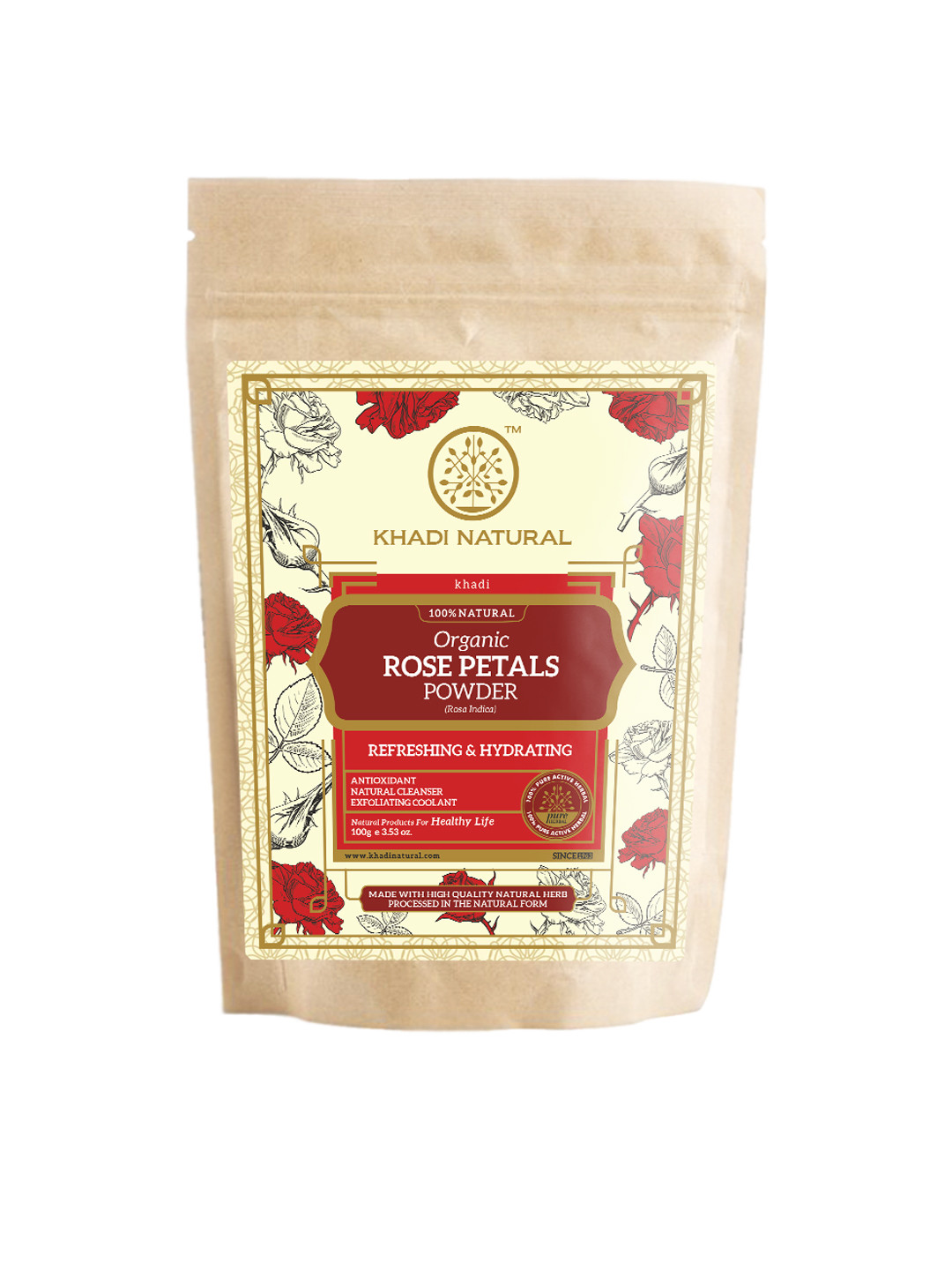 Khadi Natural Rose Petals Powder for Glowing Skin - 100g