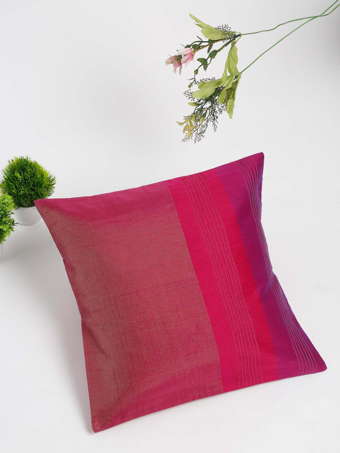 Fabindia Red Cotton Durable Textured Square Cushion Cover -16x16In