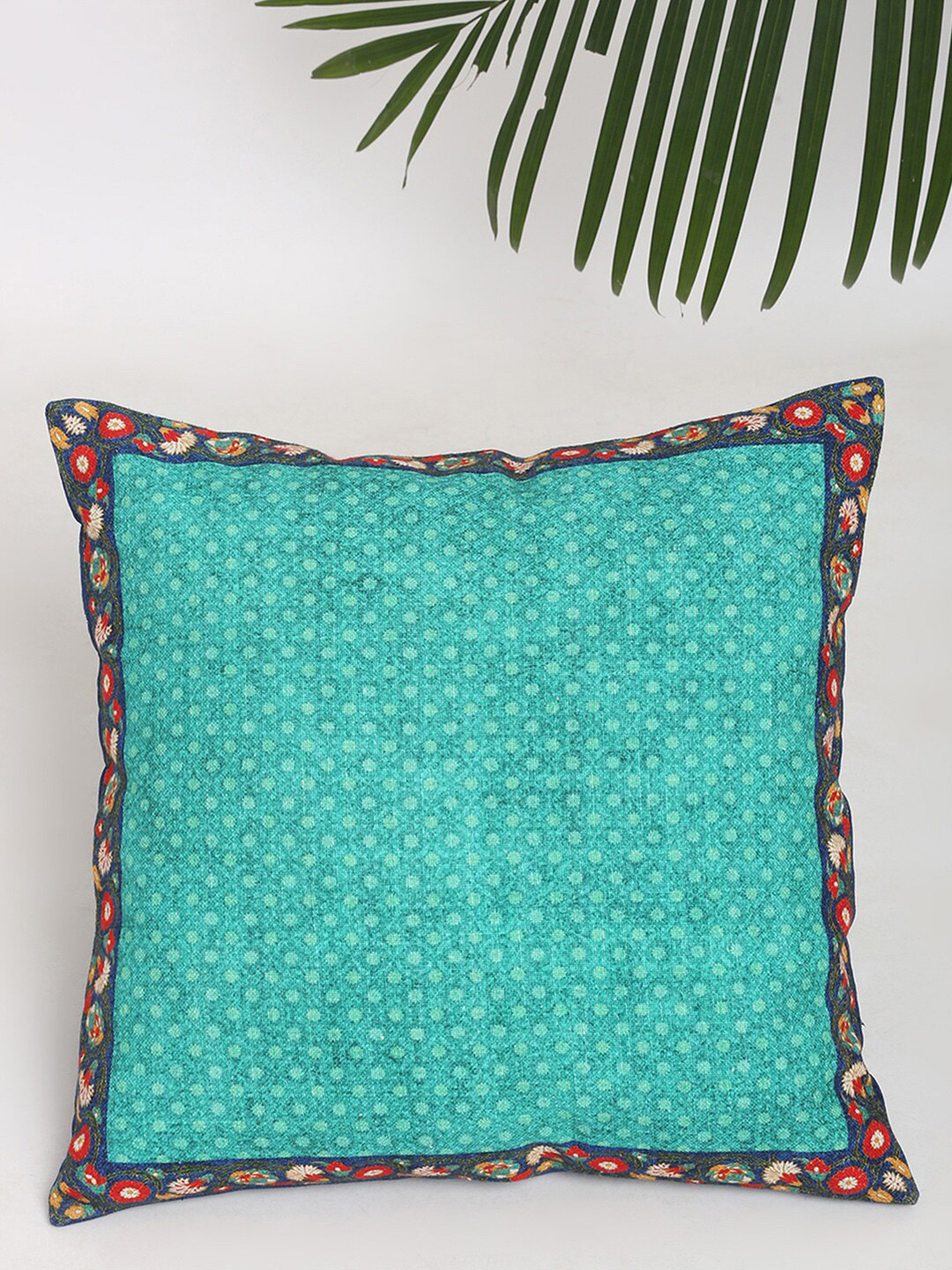 Fabindia Teal Floral Square Cushion Covers