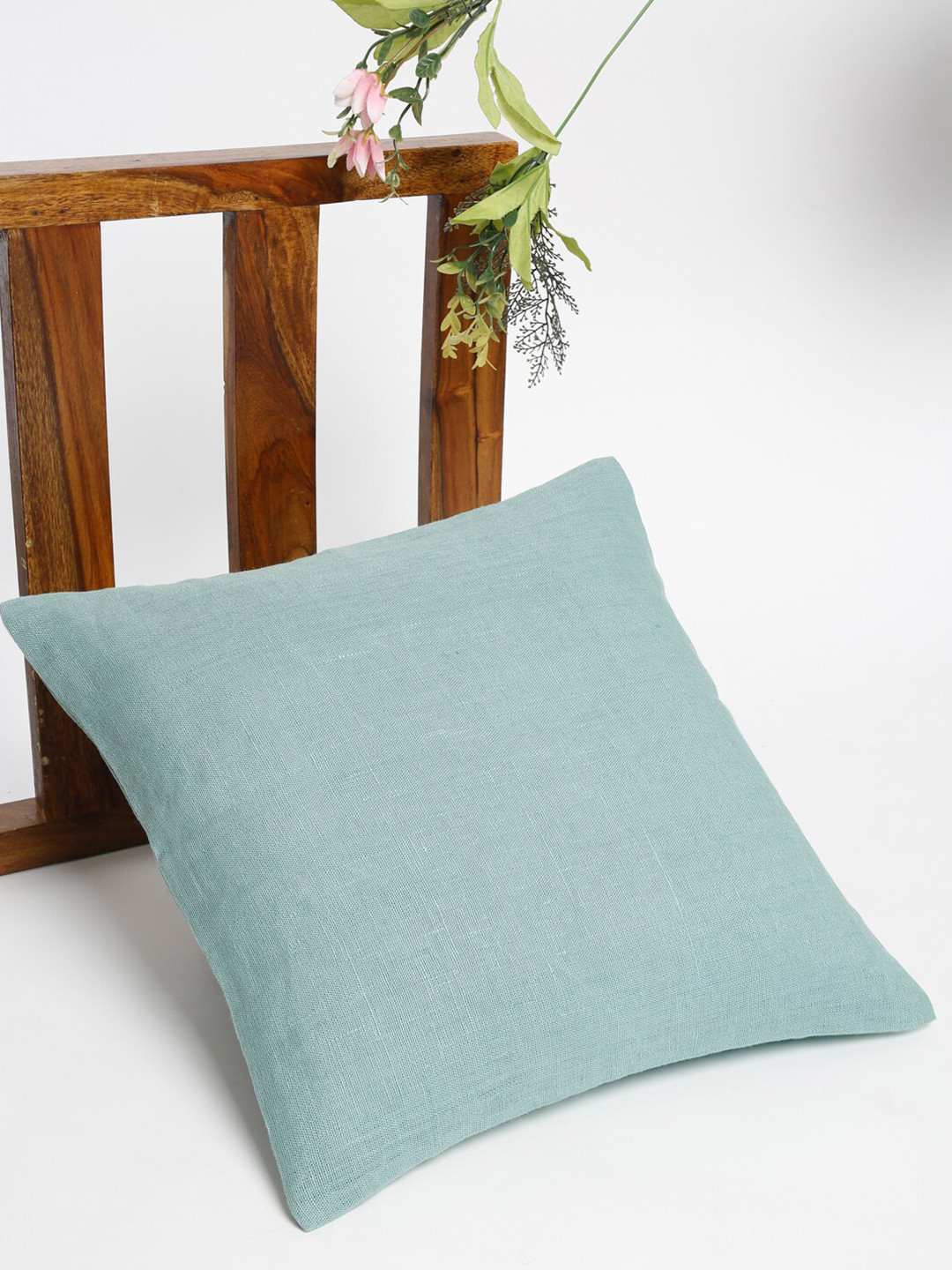 Fabindia Teal Linen Cotton Square Cushion Covers