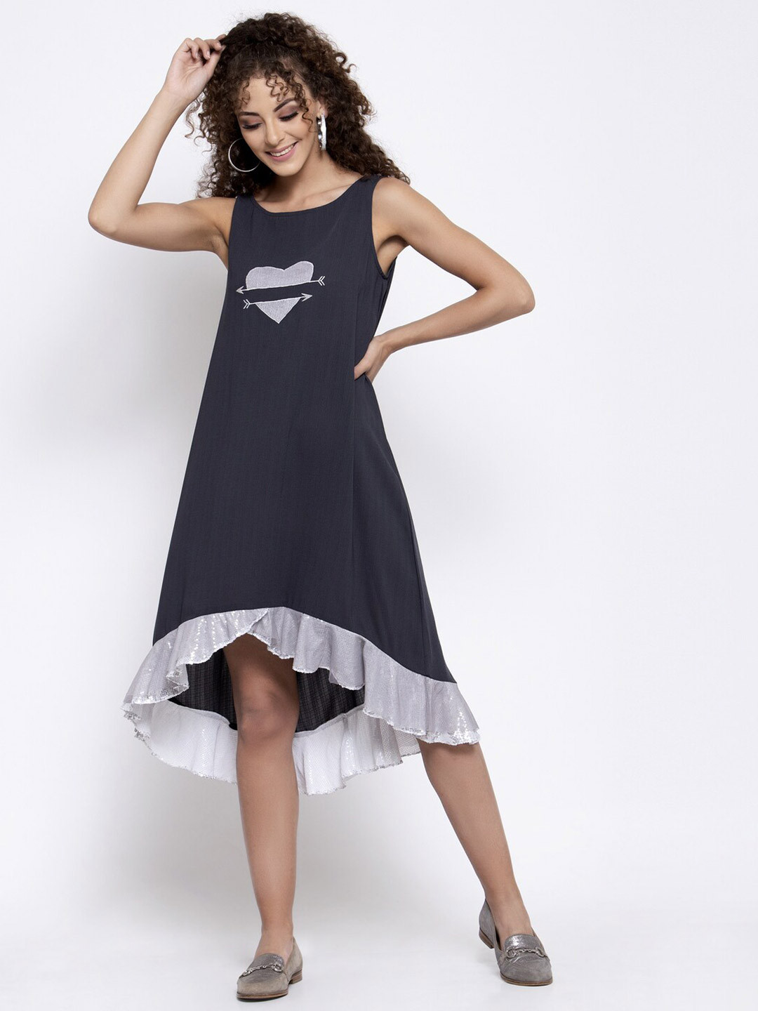 LELA Grey Off-Shoulder A-Line Midi Dress