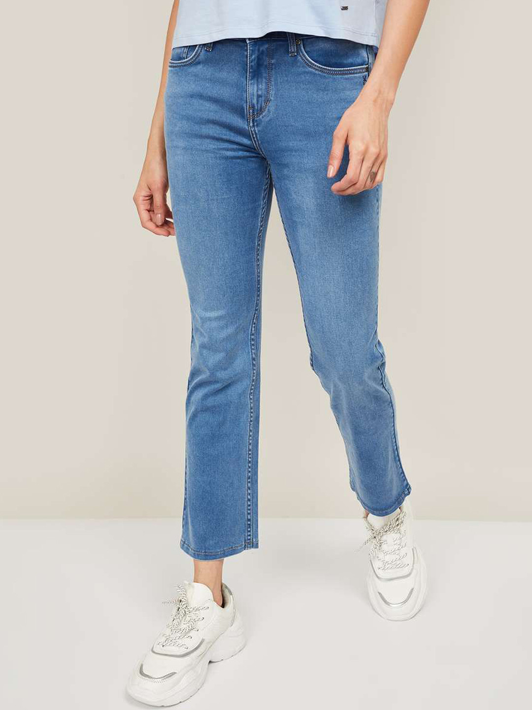 Xpose Women Blue Bootcut High-Rise Clean Look Light Fade Stretchable Jeans