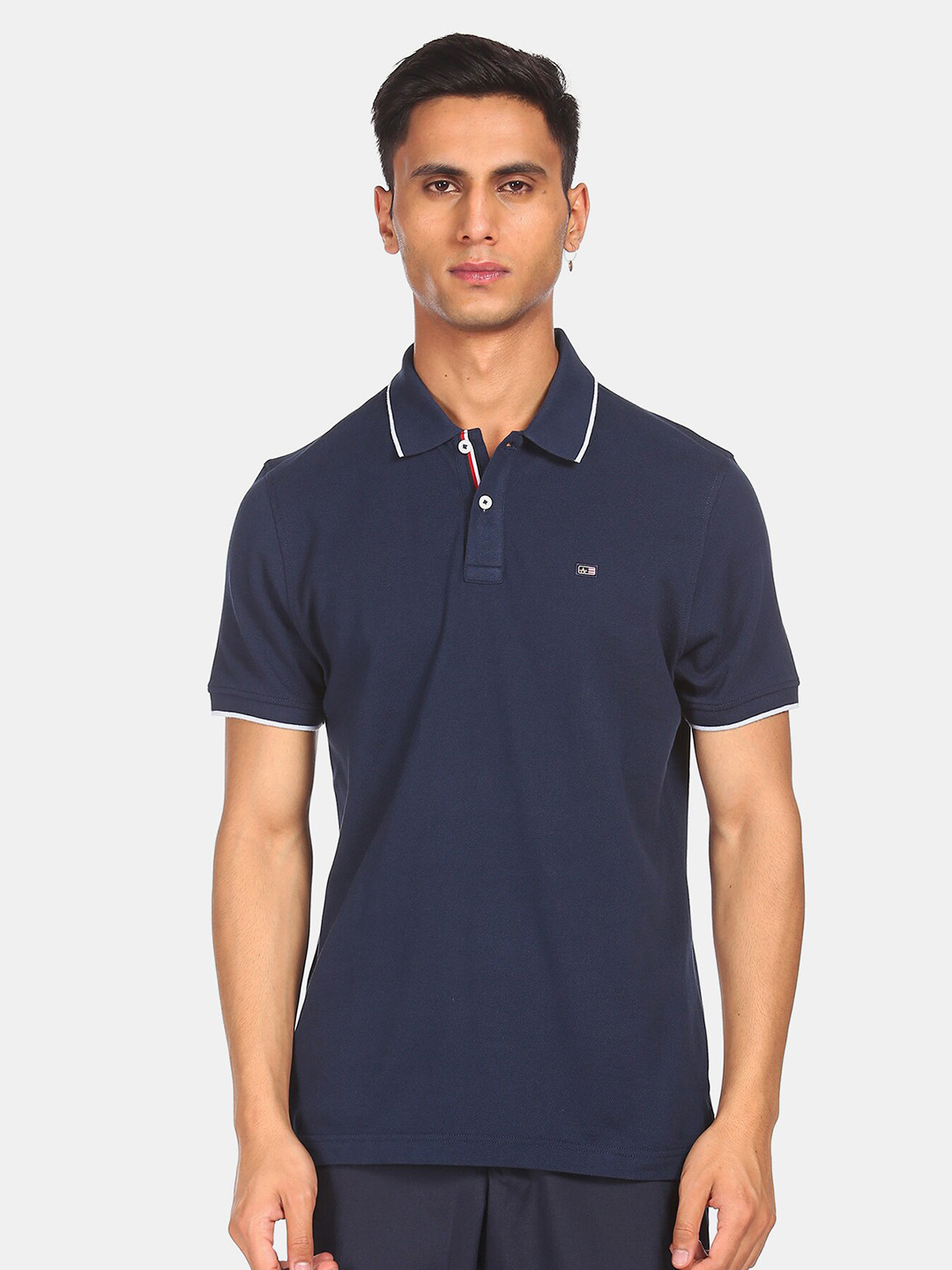 Arrow Sport Men Navy Blue Cotton Polo Collar T-shirt