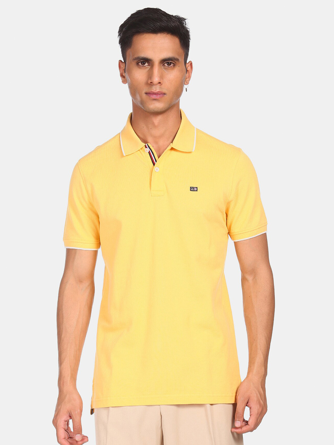 Arrow Sport Men Yellow Polo Collar Pure Cotton T-shirt