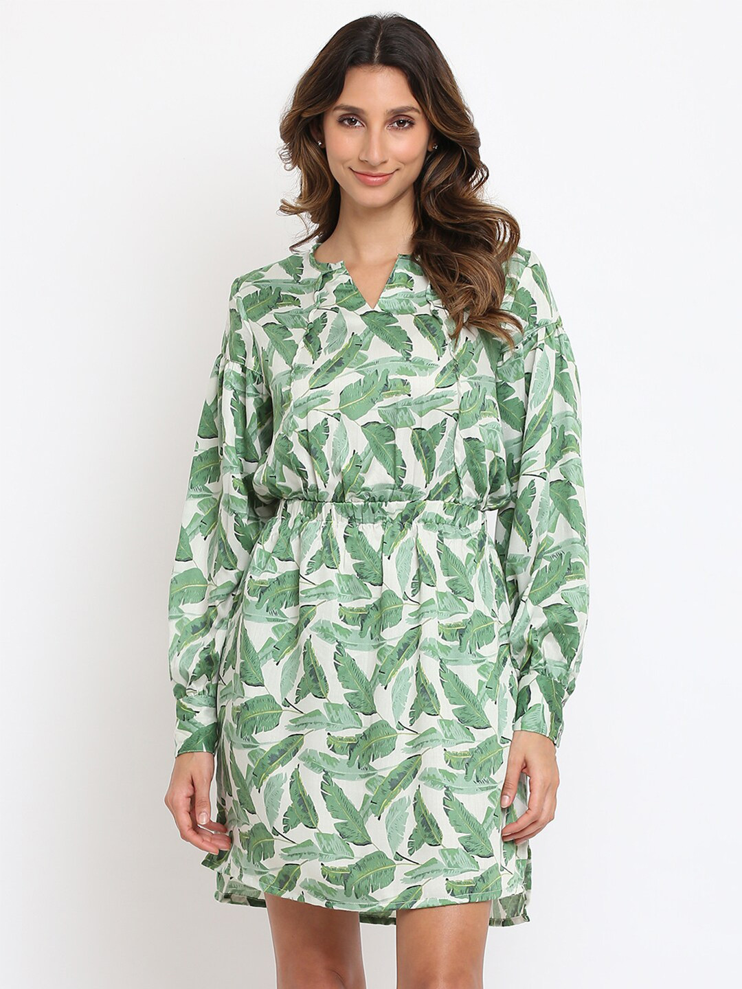 am ma Green & White Tropical T-shirt Dress