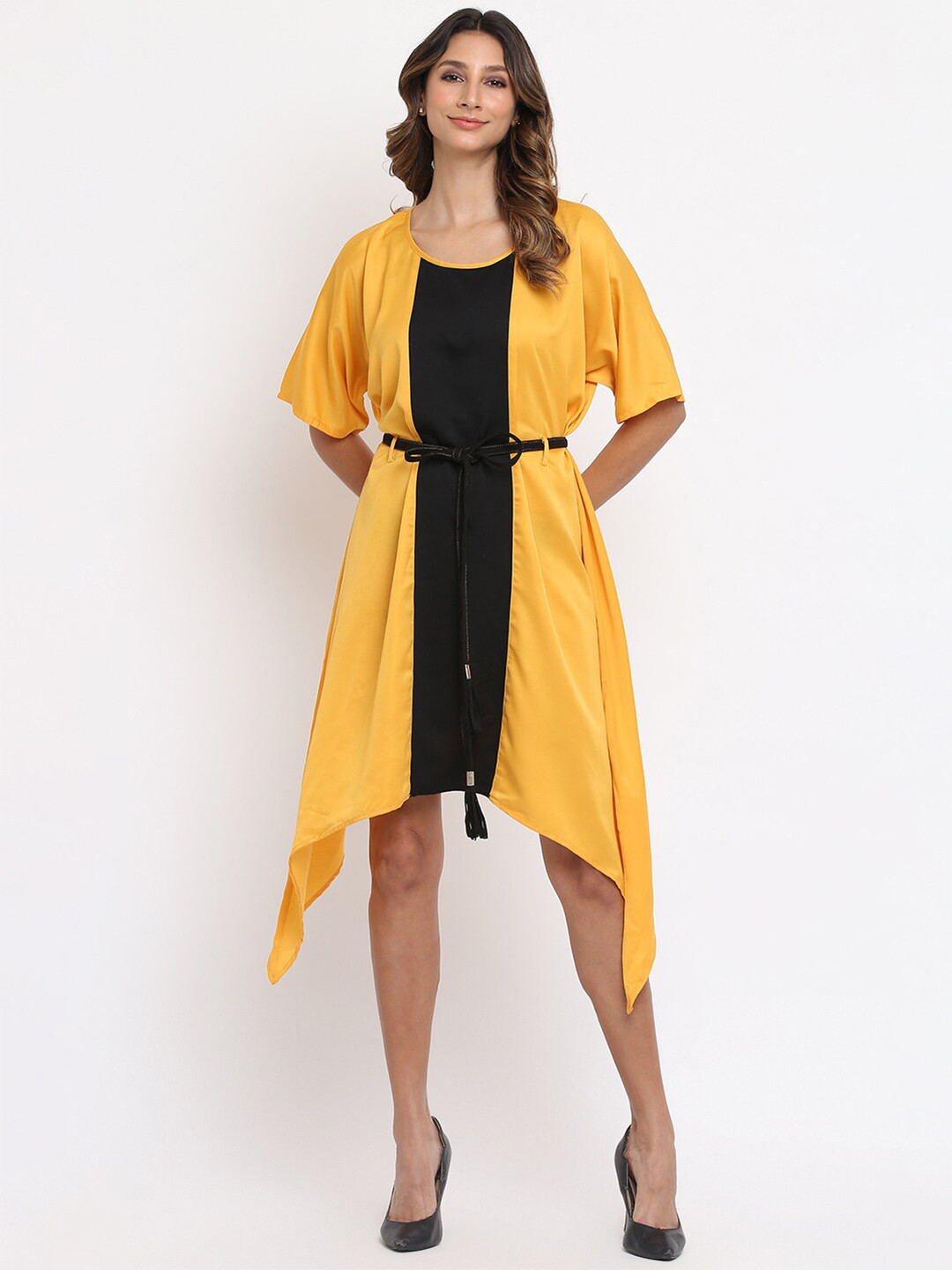 am ma Gold-Toned Colourblocked Dress