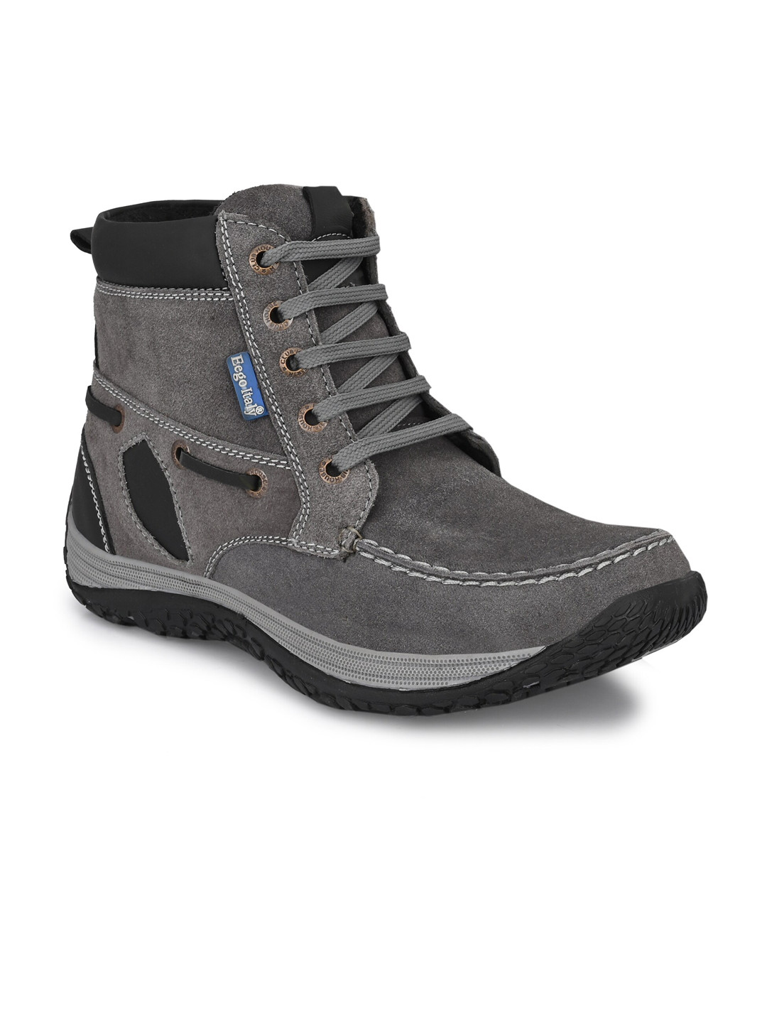 Eego Italy Men Grey Leather Flat Boots