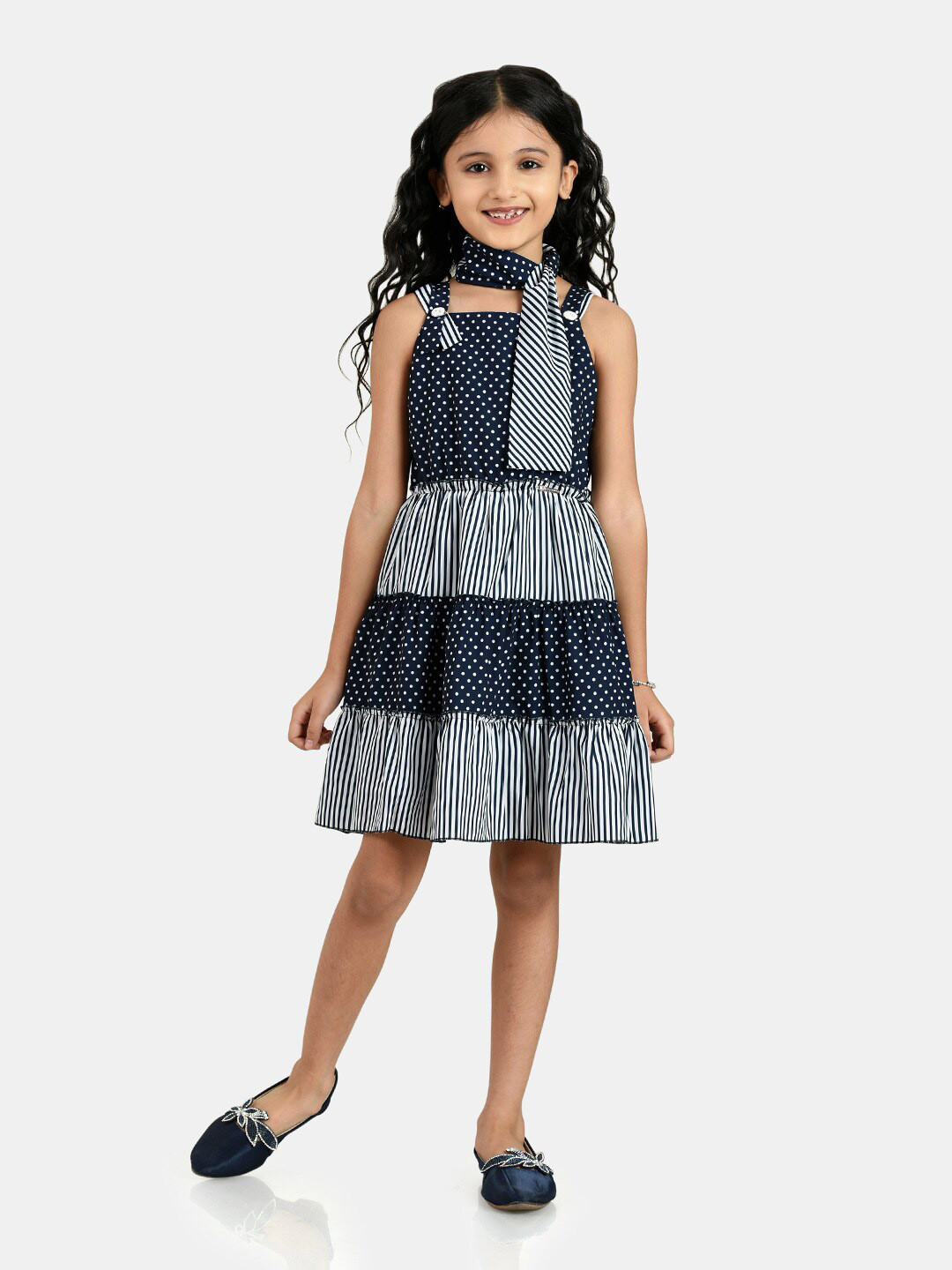Peppermint Girls Navy Blue Chiffon Dress
