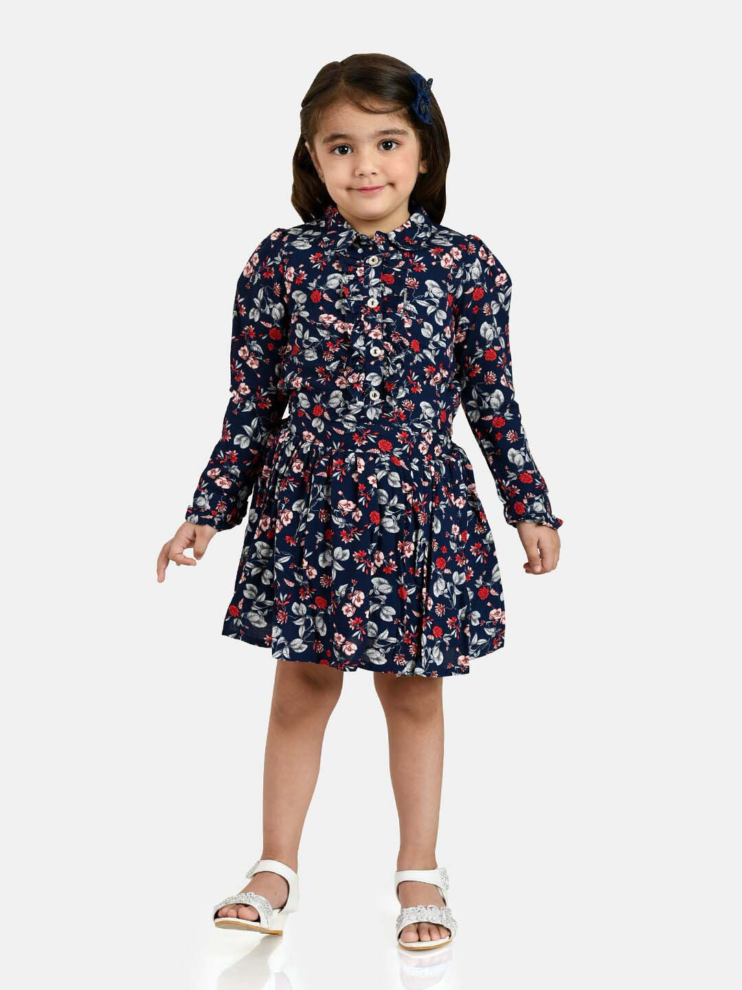 Peppermint Girls Navy Blue & Red Floral Dress