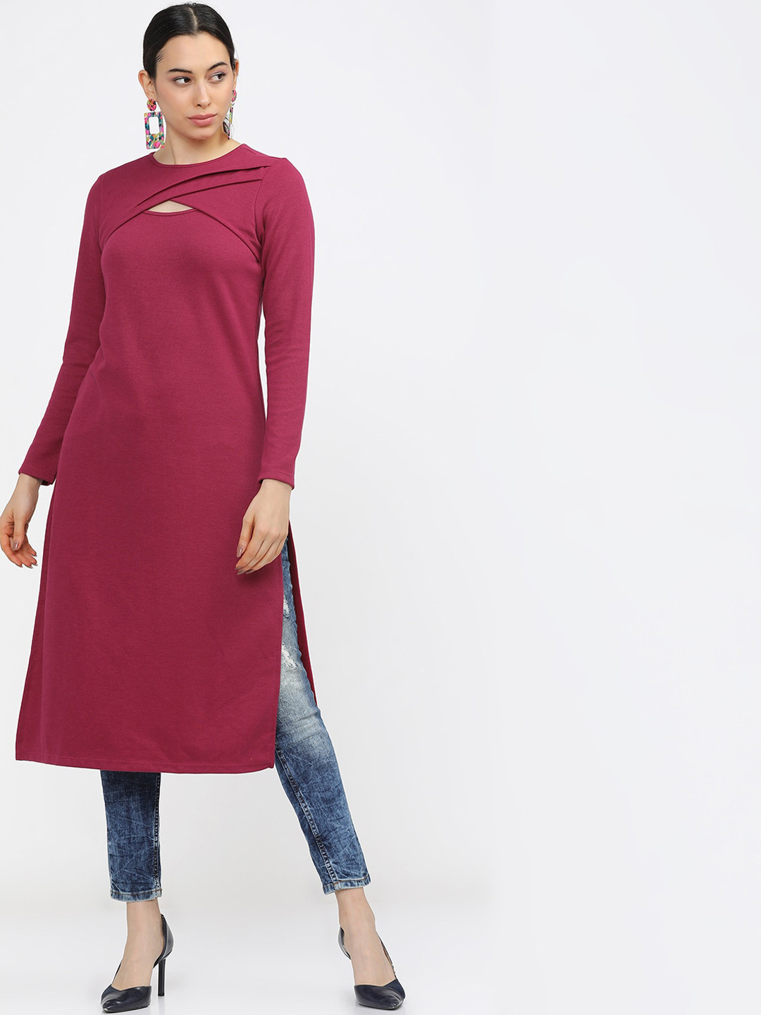 Vishudh Women Pink Knitted Kurta