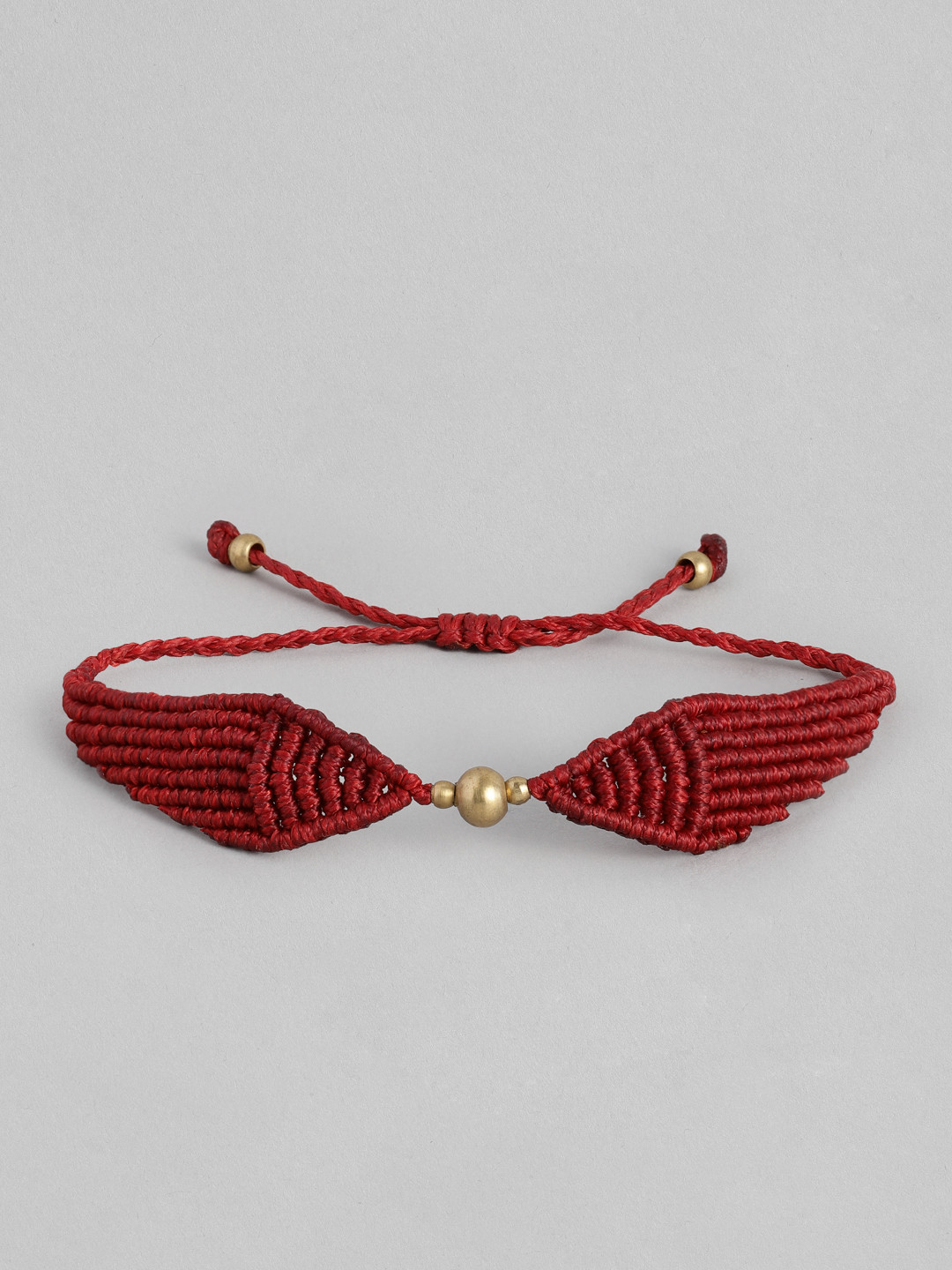 EL REGALO Unisex Maroon & Gold-Toned Macrame Snitch Handcrafted Wraparound Bracelet