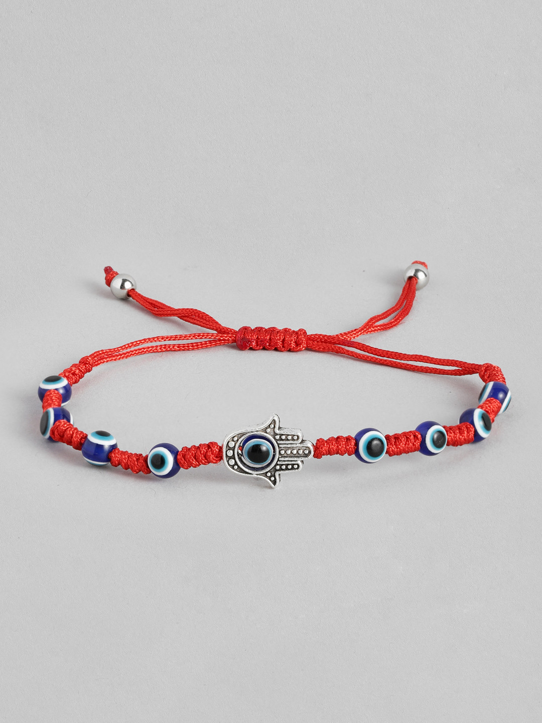EL REGALO Unisex Red & Blue Handcrafted Evil Eye and Hamsa Charm Bracelet
