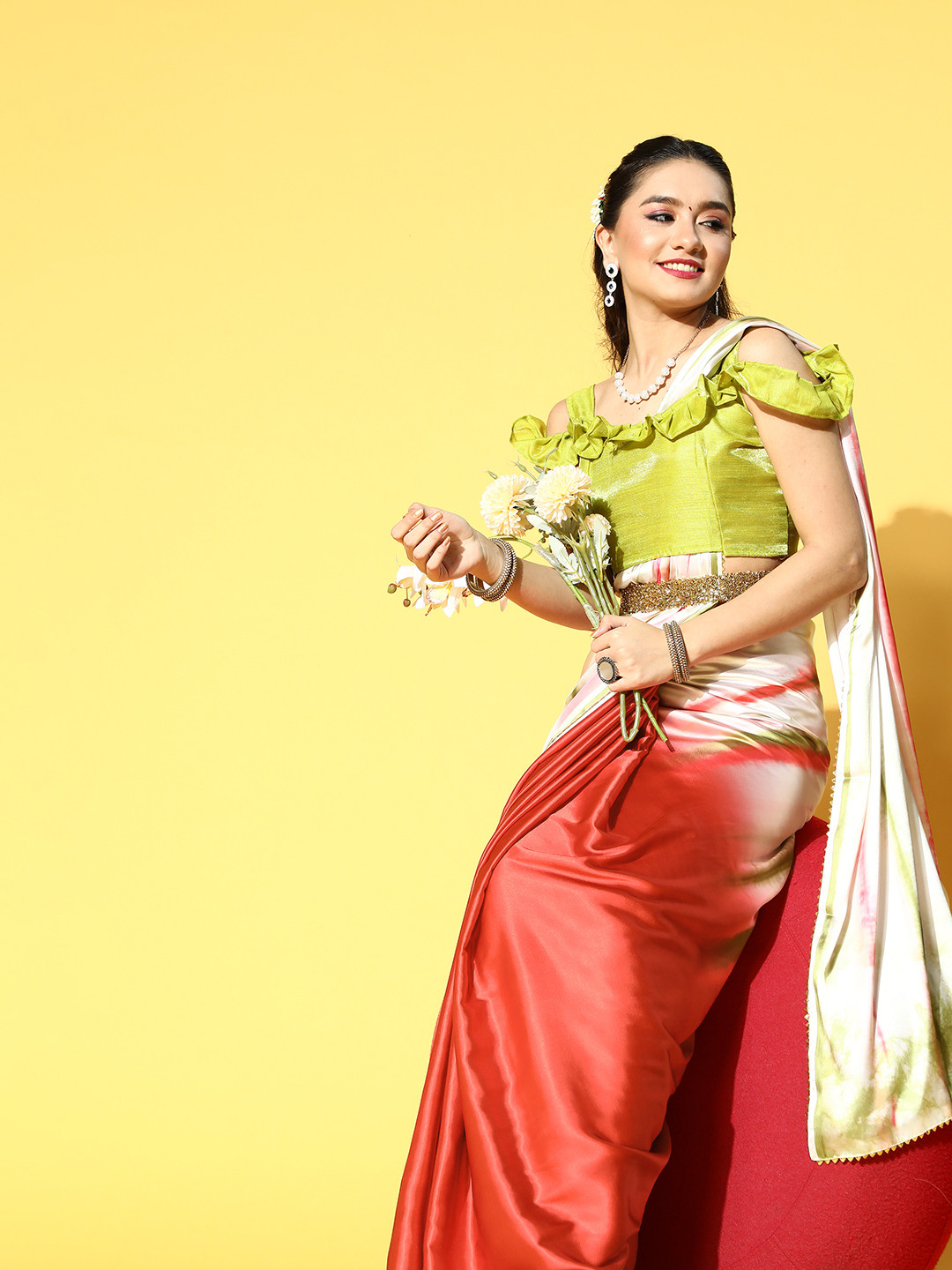 Mitera Tie and Dye Satin Saree with Embellished Border