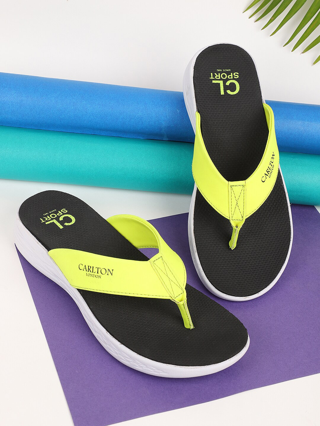 Carlton London sports Women Lime Green & Black Thong Flip-Flops